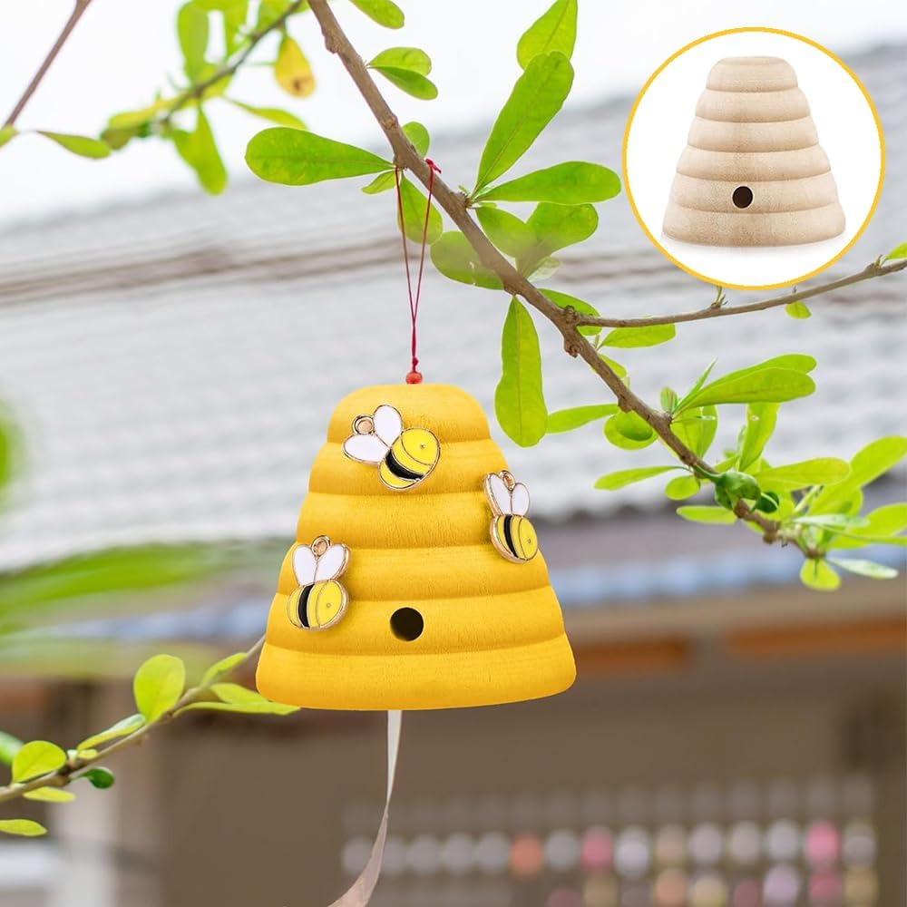 NYGHMY 10 Pcs Unfinished Wood Threaded Honeycombs, Wood Bee Hive Decor, Farmhouse Tiered Tray Decor, Mini Beehive Model Bee Garden Decorations for DIY Table Shelf Sitter Party Craft image number 5