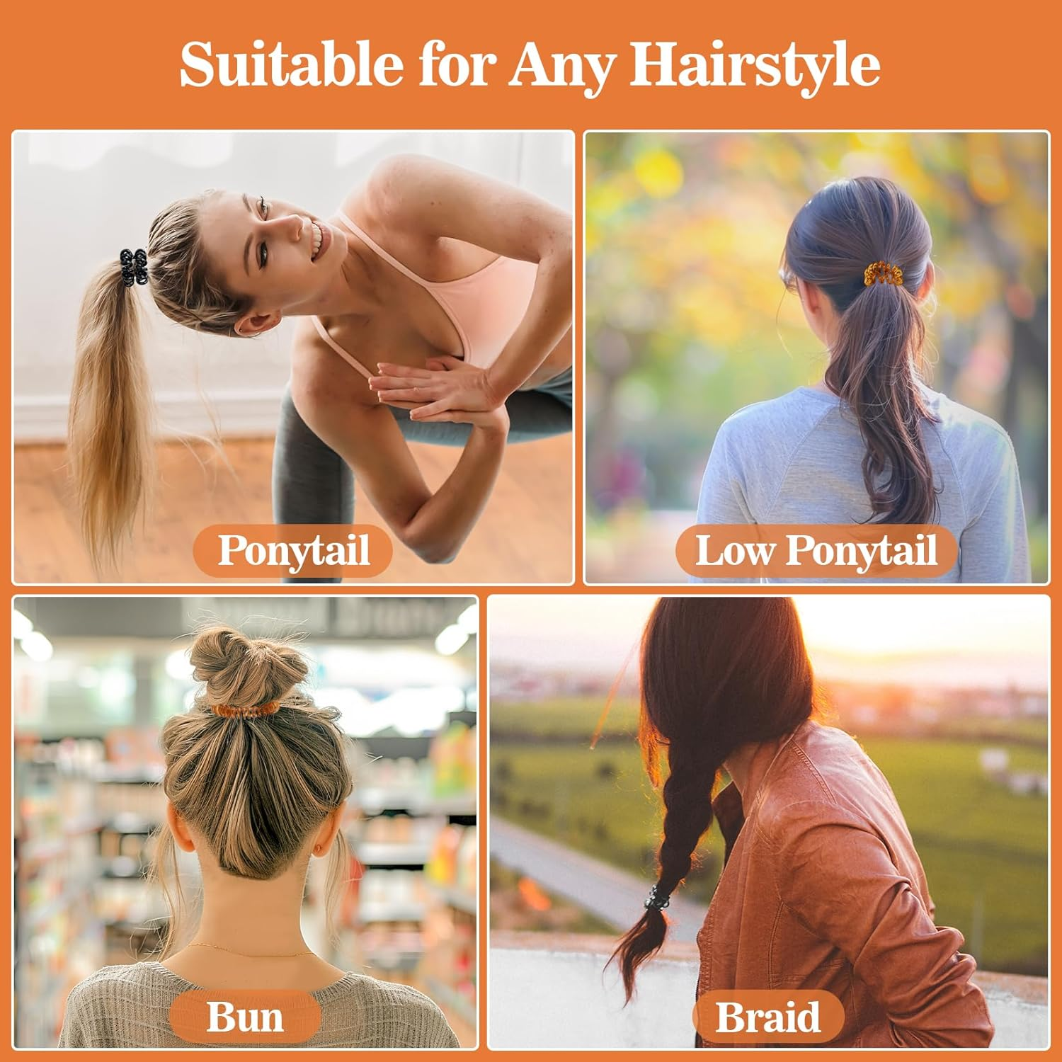 MAQIHAN 40 Pack Spiral Hair Ties - Telephone Cord Hair Ties,Coil Hair Ties for Women Girls Kids Teens,Teleties Hair Scrunchies for Long Hair,Spiral Ponytail Holders for Thick Hair,Elastic Waterproof Cord Hair Coils Accessories, Neutral Colors image number 4