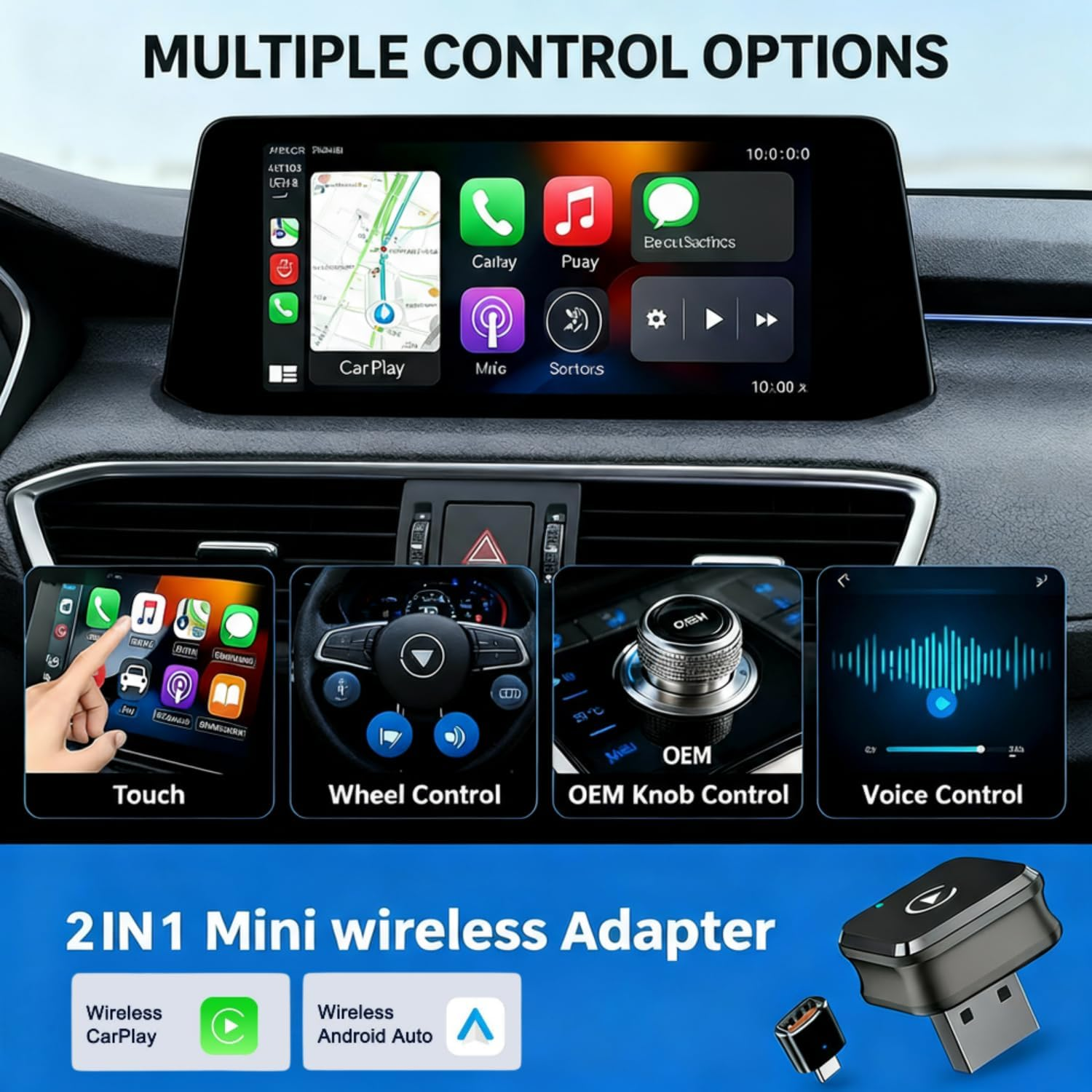 2025 Mini 2-In-1 Wireless Carplay Adapter& Android Auto Wireless Adapter, Converts Factory Wired to Wireless, Plug & Play Dongle for Cars, Usb/Type-C, Fast & Stable Connection image number 4