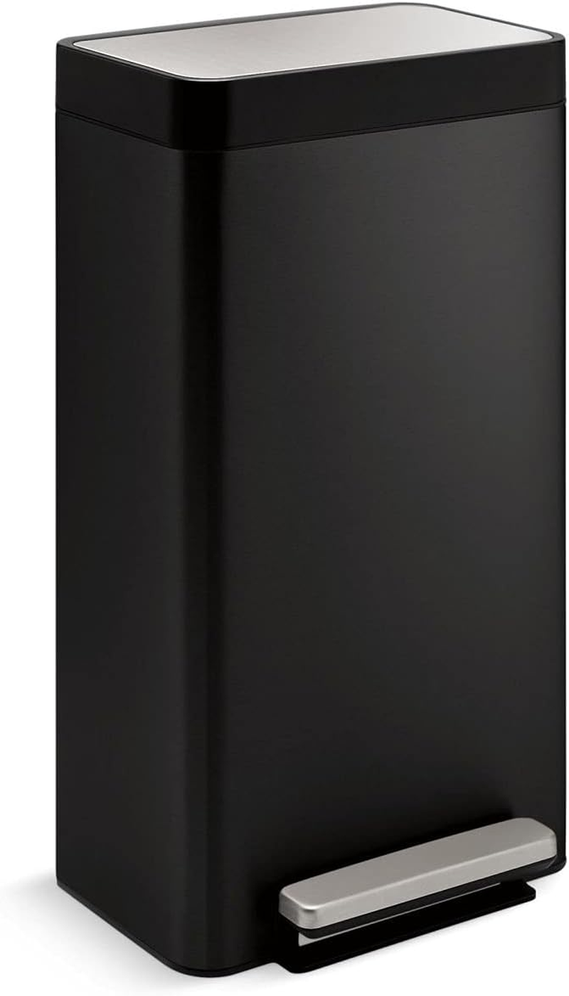 Kohler 20957-ST Bathroom, 2.5 Gallon Small Trash Can with Quiet-Close Lid and Hand Free Foot Pedal, Stainless Steel