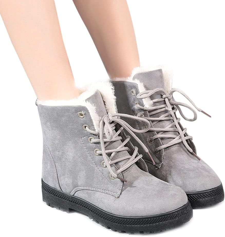 Alicegana Women'S Cotton Warm Fur Snow Winter Lace up Flat Cute plus Size Comfortable Ankle Platform Boots image number 5