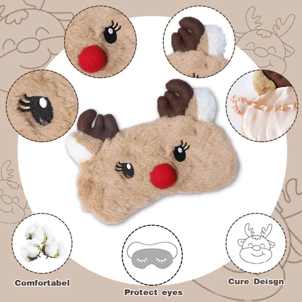 Cute Christmas Reindeer Sleep Mask for Women, Soft Plush Eye Mask for Sleeping and Travel, Lightweight Blindfold for Blocking Light with Adjustable Strap - Ruibex image number 1