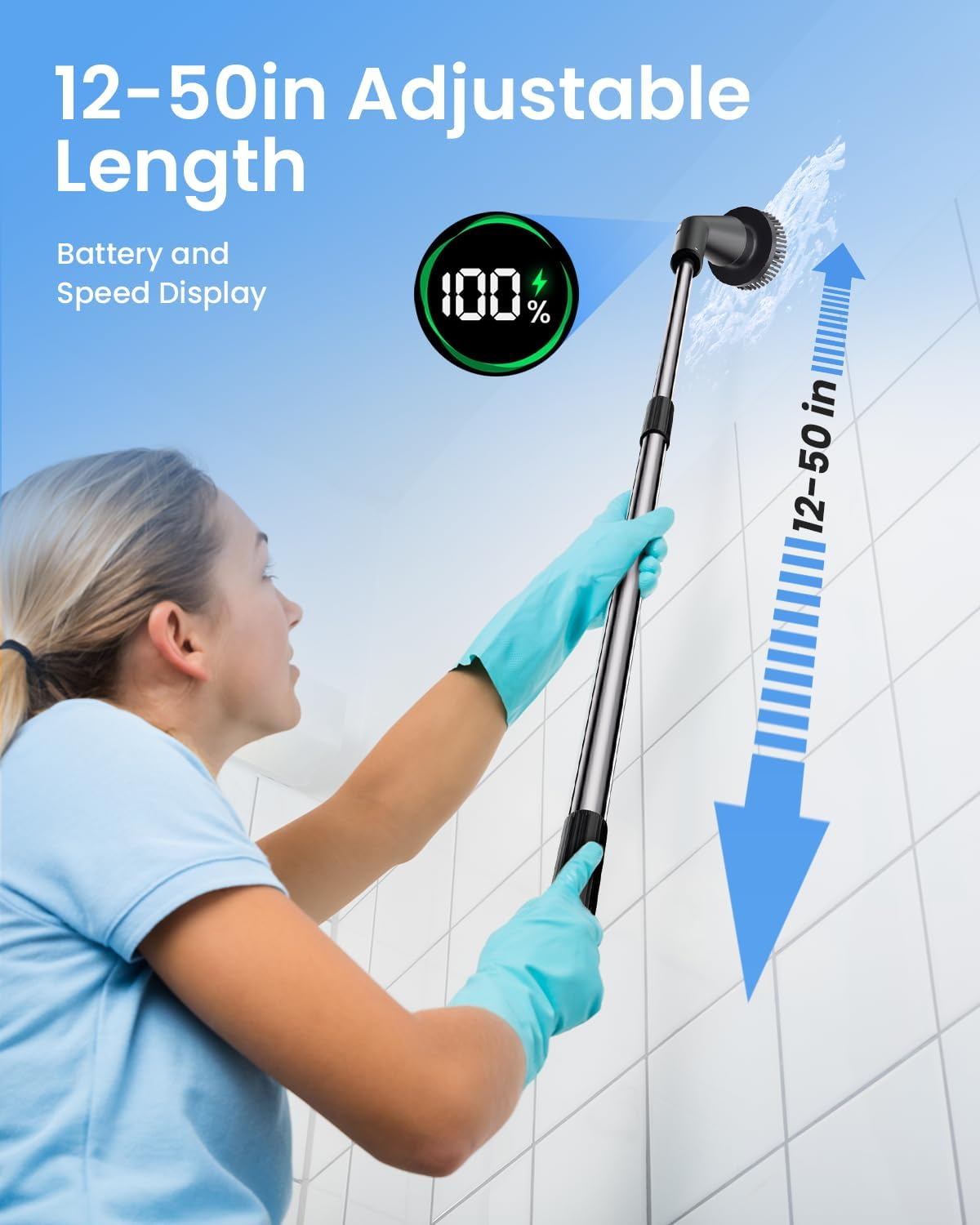 Leebein Electric Spin Scrubber, Upgraded Cordless Cleaning Brush Bathroom Scrubber, IPX7 Waterproof Shower Scrubber with 7 Brush Heads, Extendable Long Handle and 2 Speeds Scrubber for Bathtub Floor image number 5