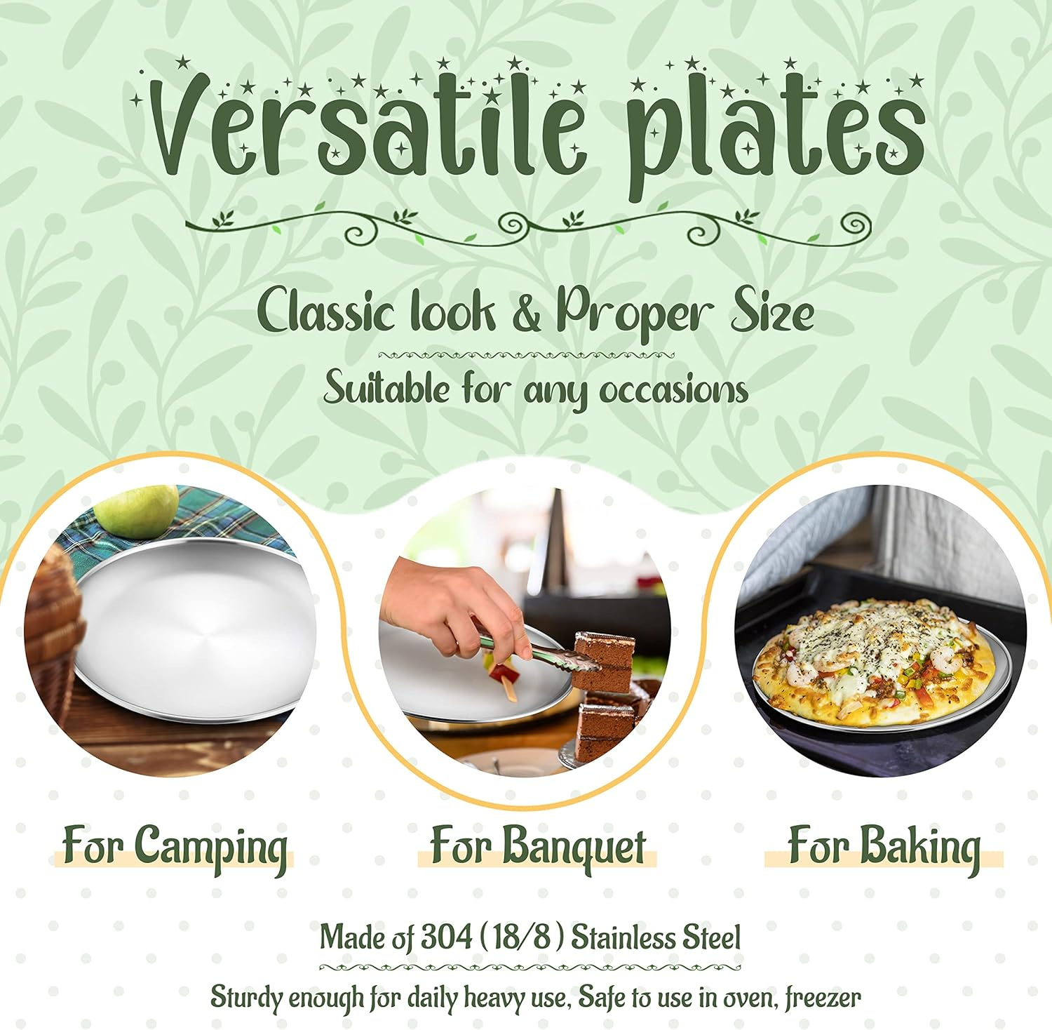 Haware 4-Piece 18/8 Stainless Steel Plates, Metal 304 Dinner Dishes for Kids Toddlers Children, 9 Inch Feeding Serving Camping Plates, Reusable Dinnerware, Shatterproof & Non-Toxic, Dishwasher Safe image number 4