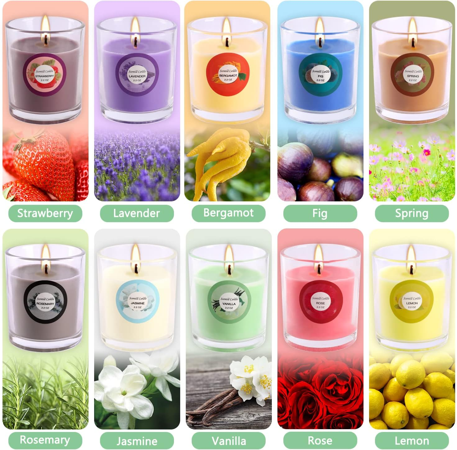 20 Pack Strong Scented Candles Gift Set with 10 Fragrances for Home and Women, Aromatherapy Soy Wax Glass Jar Candle - Rose image number 2