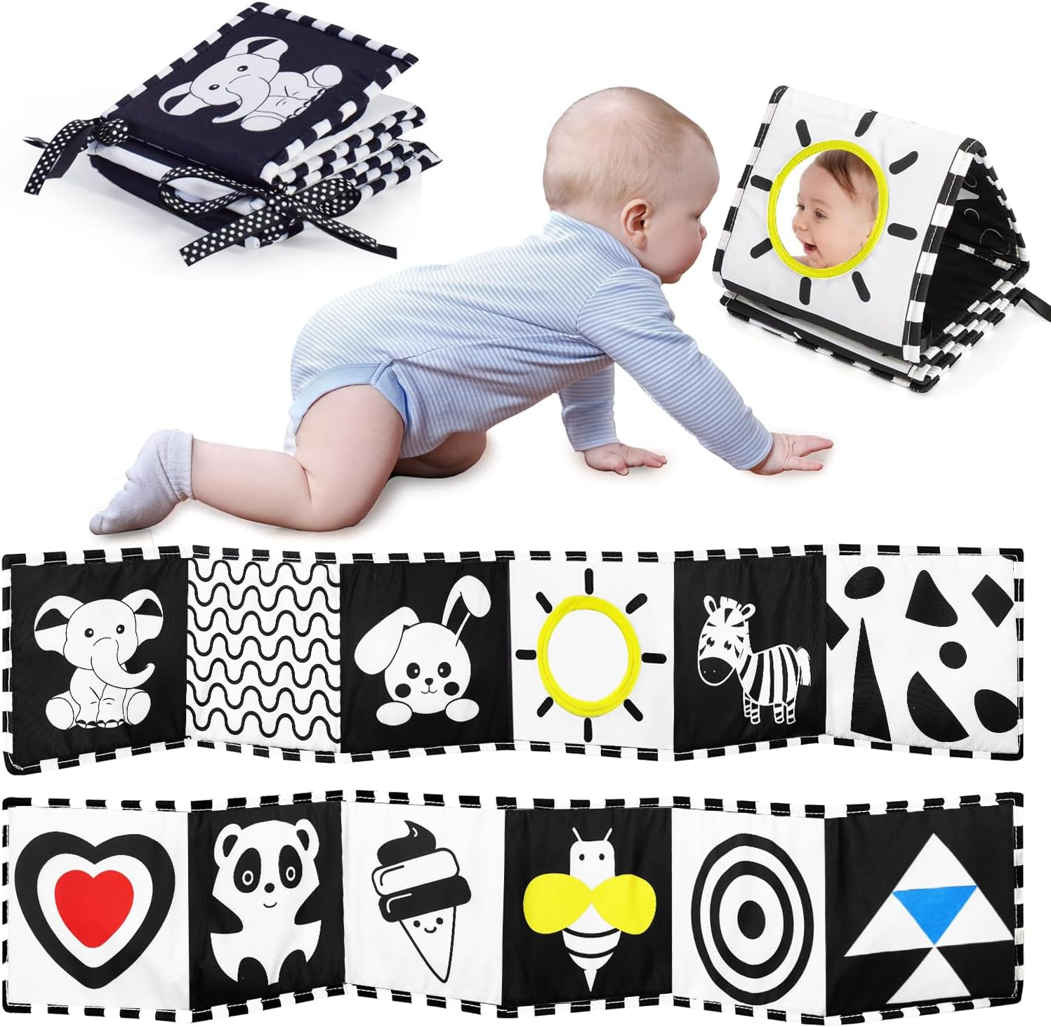 Black and White Baby Toys, Tummy Time High Contrast Newborn Toys 0-3 Months, Soft Baby Book, Visual Stimulation Montessori Sensory Infant Toy 0-6-12 Months, Shower Gift, Stocking Stuffers image number 4