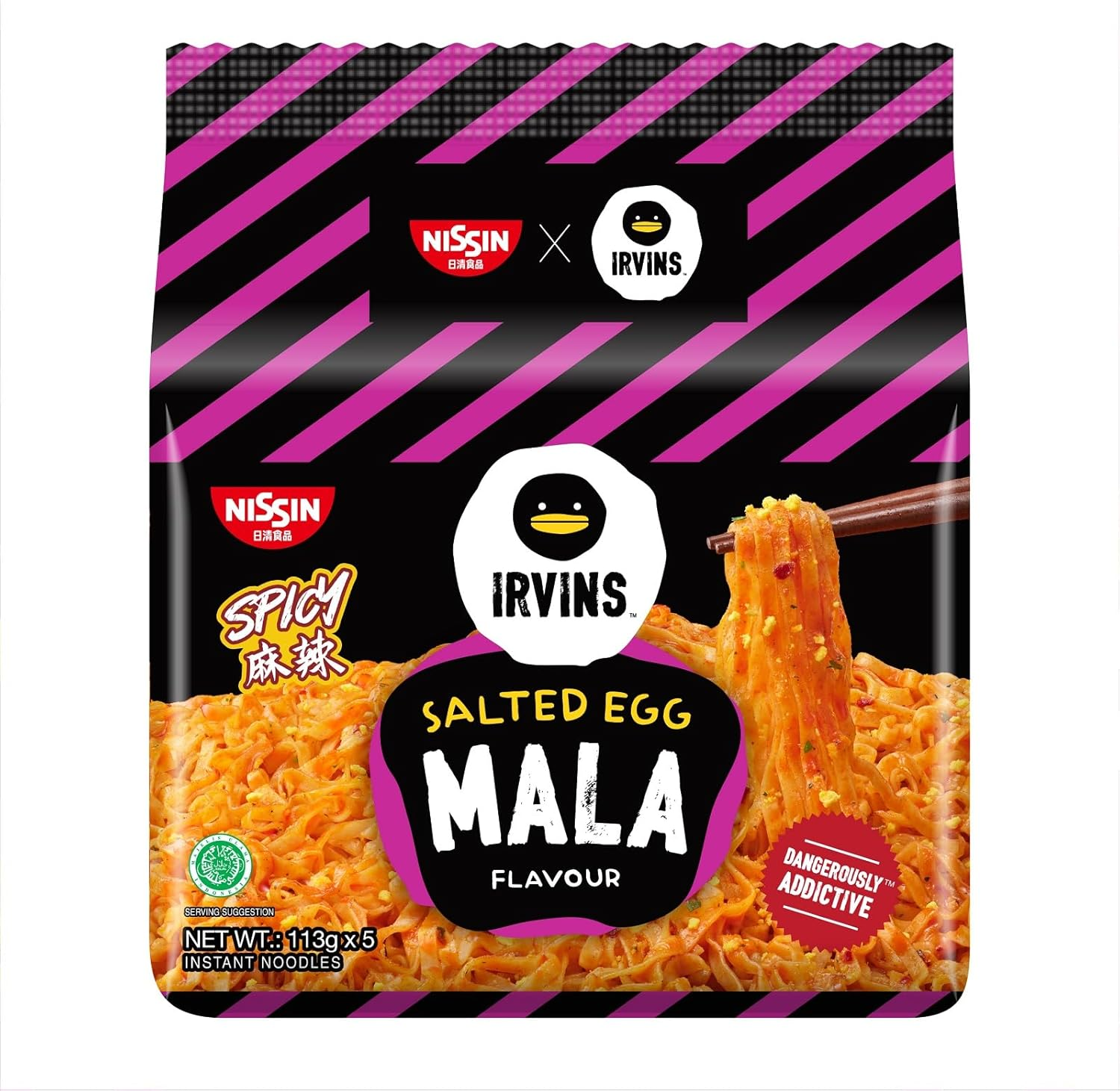 Nissin Irvins Spicy Salted Egg Flavour Instant Noodles Delight Mee Pok Quick Meal 113G X 5 Pack image number 2