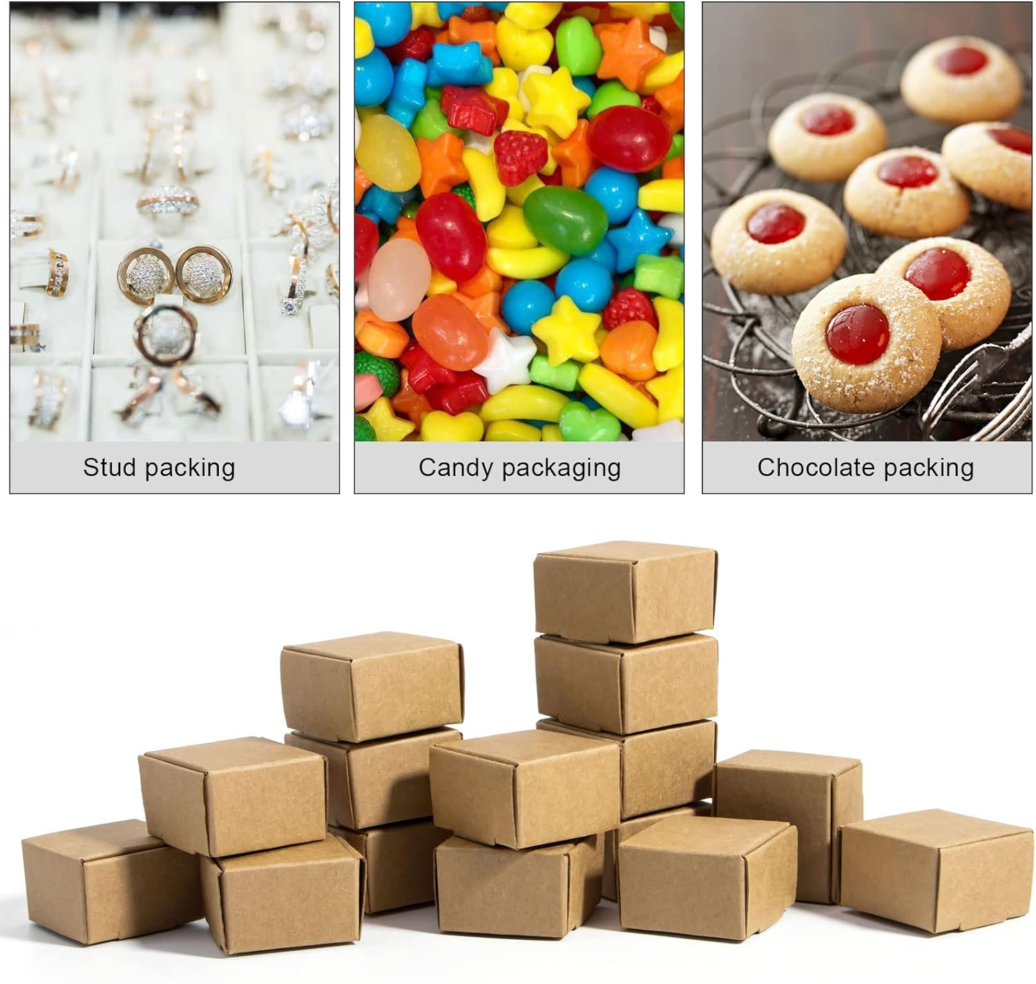 Sdootjewelry Small Gift Boxes 100 Pack, Kraft Gift Boxes Bulk 1.57&rsquo;&rsquo; &times; 1.57&rsquo;&rsquo; &times; 0.98&rsquo;&rsquo;, Ring Boxes Bulk, Small Cardboard Boxes for Jewelry Packaging, Brown - Black image number 7