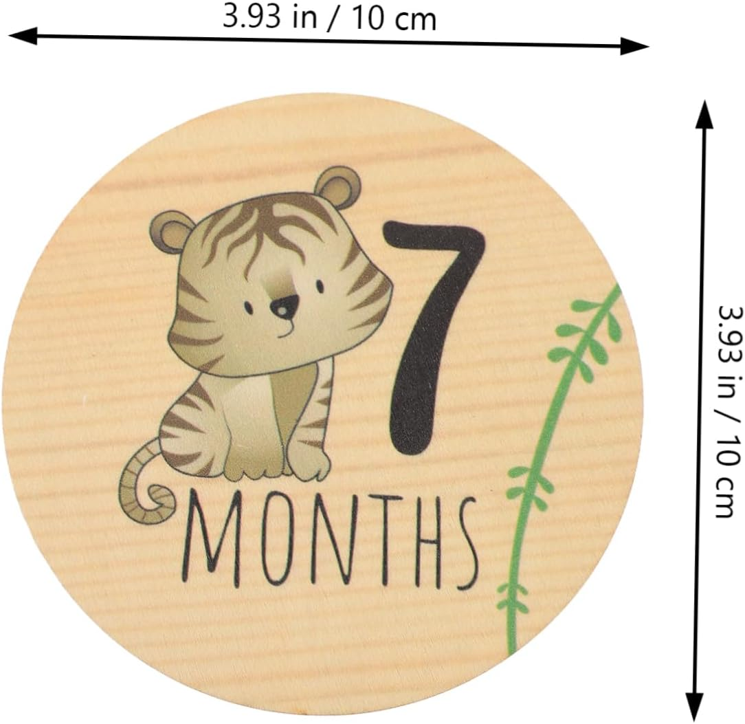 INOOMP 7Pcs Baby Milestone Cards Wooden Monthly Signs Cartoon Animals for Newborn Birth Announcement and Nursery Decor Photo Props image number 2