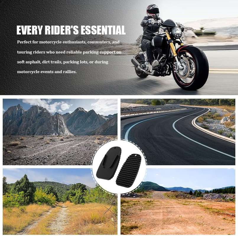 2 PCS Motorcycle Kickstand Pad,Universal Side Stand Foot Pedal Base Extender for Touring Commuter Bikes, Anti-Slip Enlarged Support Plate for Bike Parking on Soft Ground Dirt Asphalt image number 1