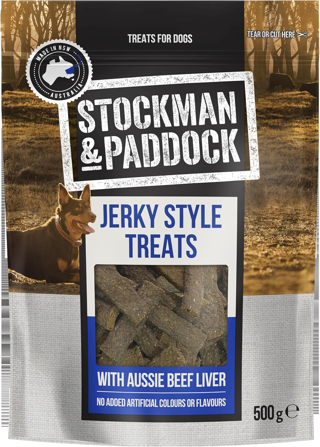 Stockman & Paddock Jerky Styletreats, Aussie Beef 500G - Made with 100% Real Australian Beef, No Artificial Additives, Irresistible & Nutritious Reward for Dogs