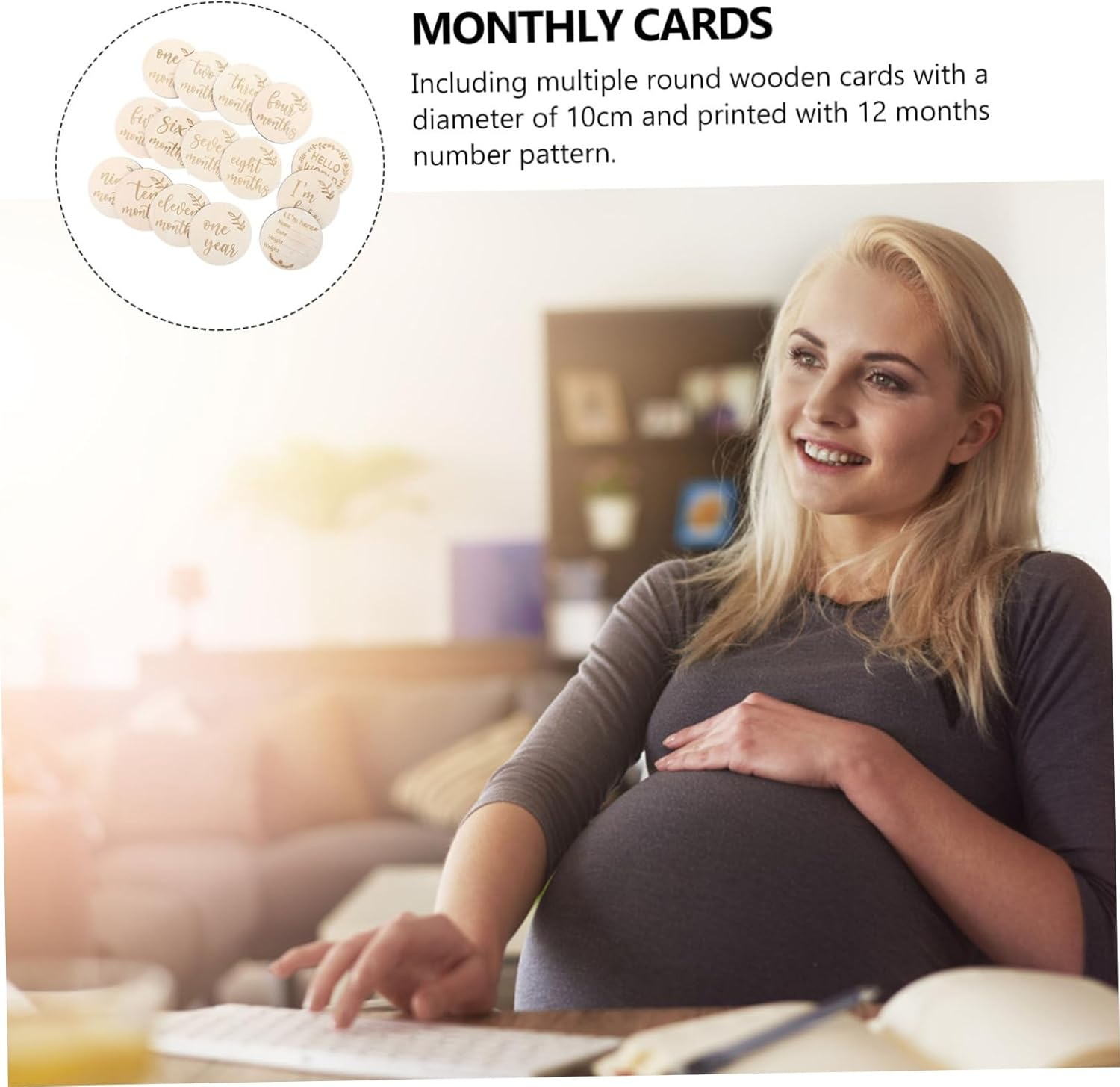 ERINGOGO Monthly Milestone Cards Wooden Growth Photo Props Newborn Congratulations Cards