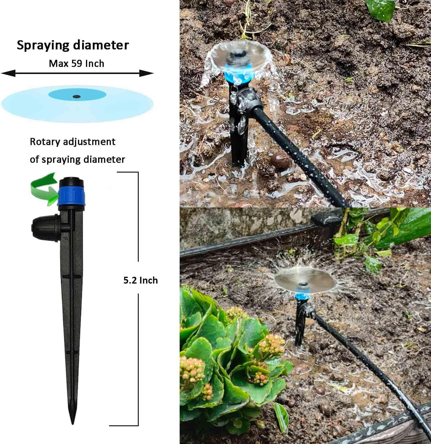 Drip Irrigation System with Water Timer 162Ft Drip Irrigation Kit 5/16&ldquo;ID and 1/4 Inch Pipe Auto Watering System for Garden Adjustable Spray, for Greenhouse, Garden, Lawn, Potted Plants Black image number 2