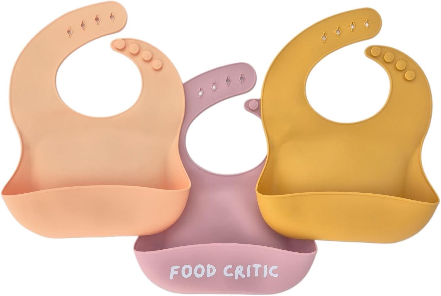Food Critic Set of 3 Bibs with Food Catcher 100% Food Grade Silicone, BPA PVC Phthalate Free