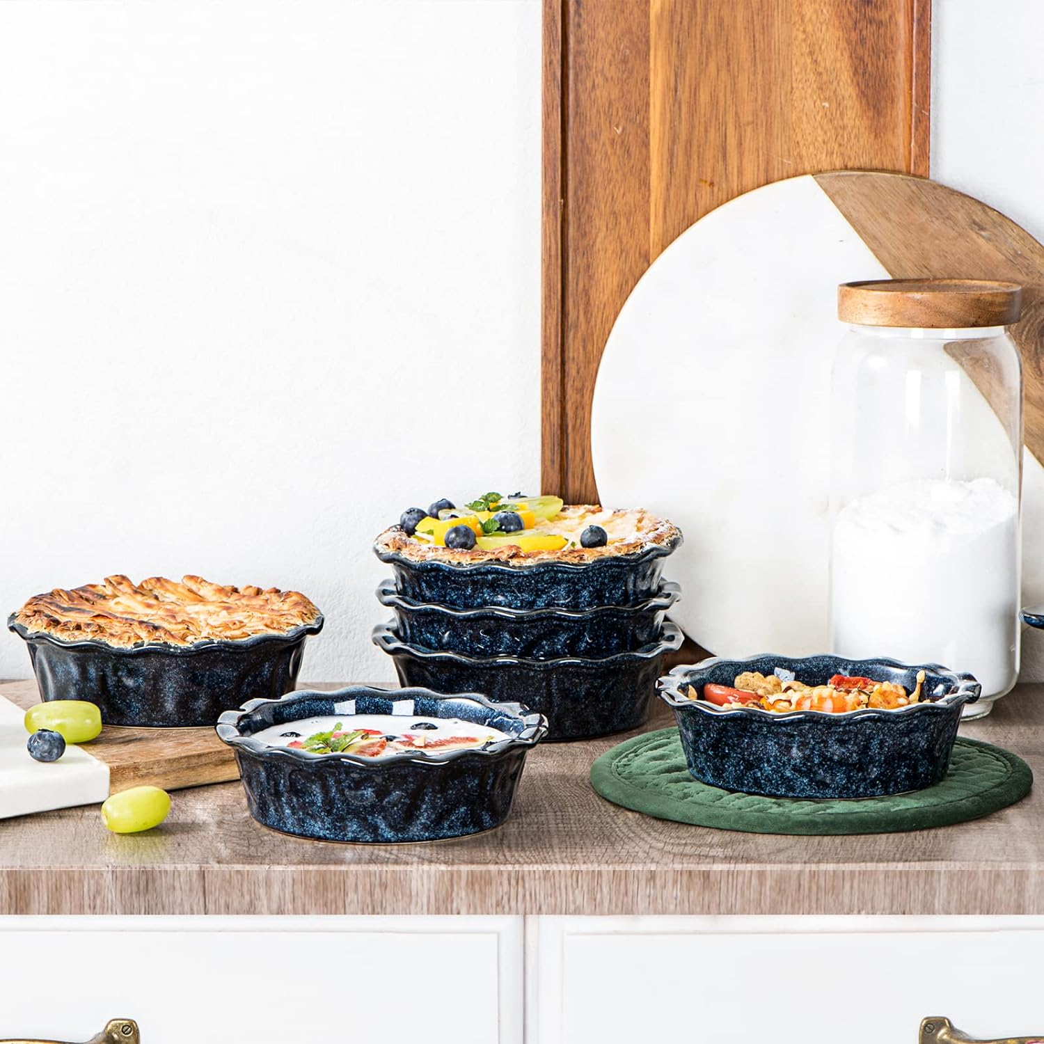 Vicrays Ceramic Pie Pan for Baking - 5.5 Inch Small Pie Plates Deep Dish round Pot Casserole Mini Serving Bowl, Microwave Oven Safe for Dessert Apple Pie Cake Tart Pizza, Set of 6, Blue image number 5