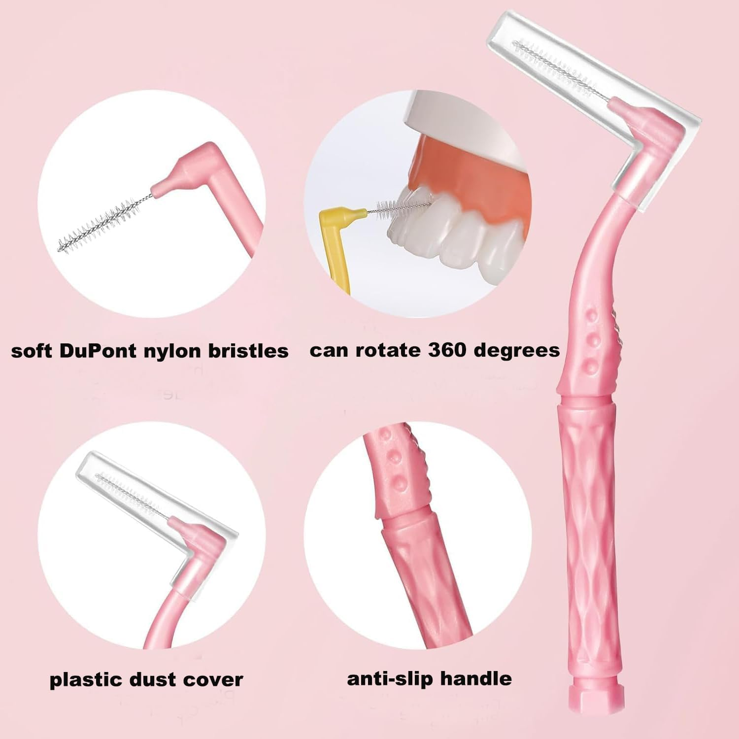 120PCS Interdental Brush, Betterjonny L-Shaped Soft Dental Floss Brushes Toothpick Tooth Flossing Head Oral Dental Hygiene Braces Brush Tooth Cleaning Tools, 5 Different Sizes image number 1