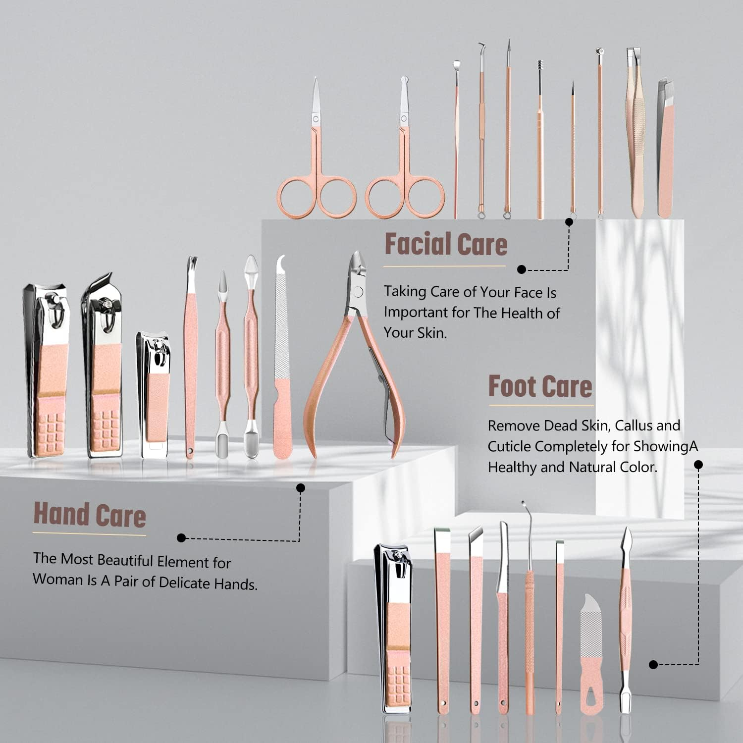 Professional Manicure Kit - 26 in 1 Pedicure Kit with Nail Clippers, Stainless Steel Nail Care Set for Women - Pink - Black image number 4