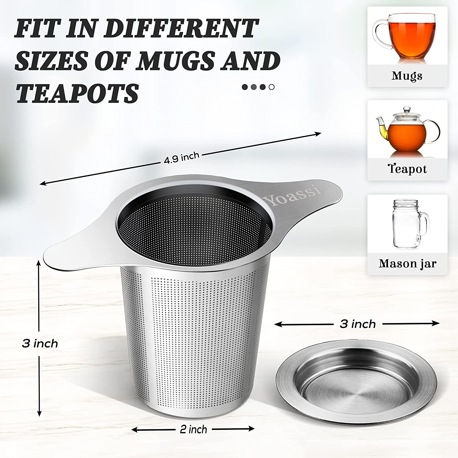 Extra Fine FDA Approved 18/8 Stainless Steel Tea Infuser Mesh Strainer with Large Capacity & Perfect Size Double Handles for Hanging on Teapots image number 4