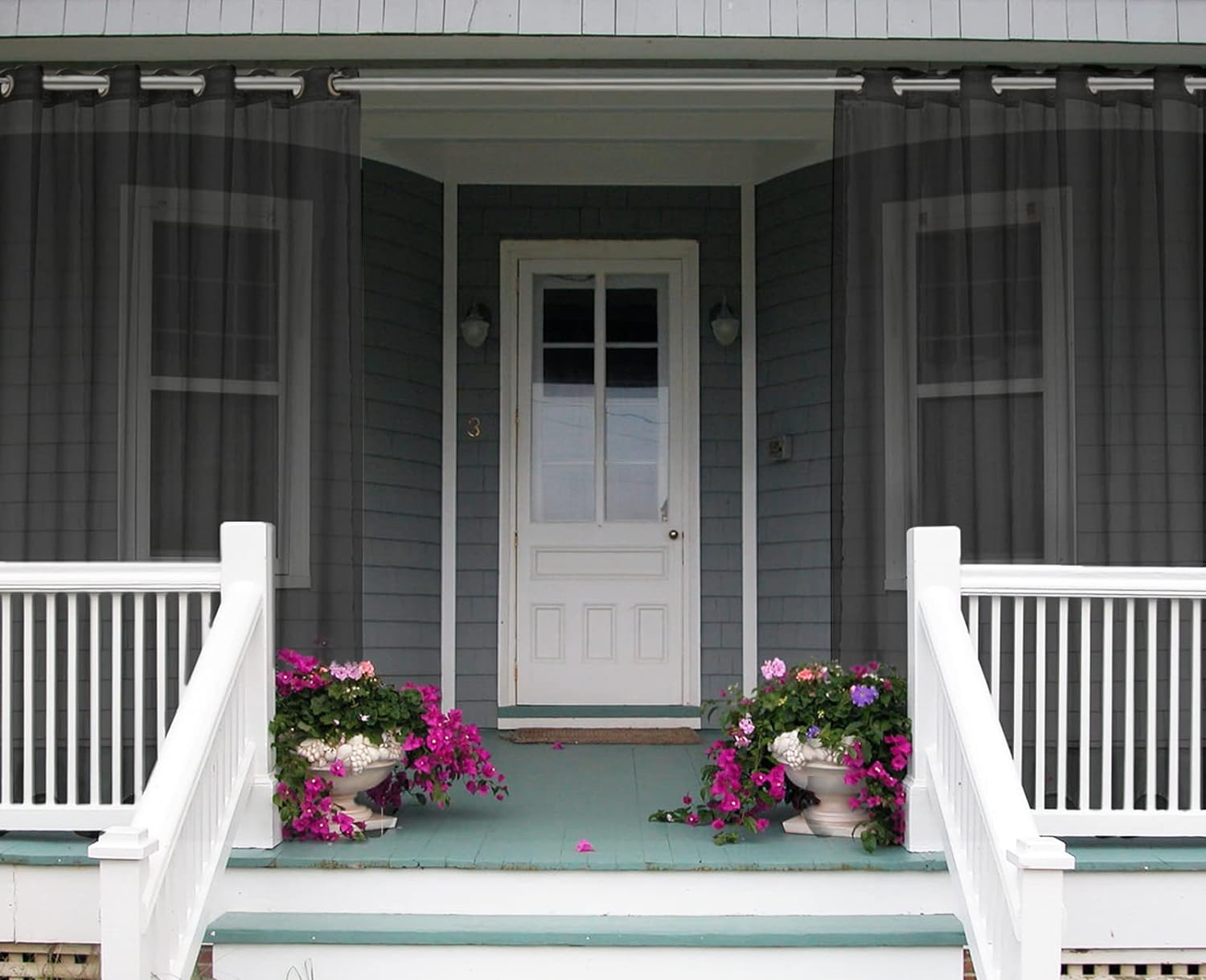 ABCCANOPY Outdoor Patio Sheer Curtains, Breathable Voile Drapes with Grommets for Gazebo, Porch, Pergola, Cabana, Black, 1 Piece, W54 X L84 Inch image number 3