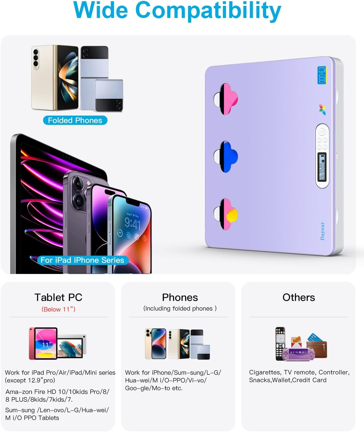 Dayear Phone/Pad Timer Lock Box, Self-Control Safe Lock Box for Ipad/Tablet/Tv Controller - Timed Locker to Help Kids, Students, Adults Lock Away Addiction/Temptation (Purple) image number 2