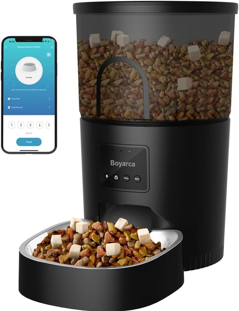 Boyarca Wifi Automatic Pet Feeder 3L &ndash; Smart Cat & Dog Food Dispenser with Tuya/Smart Life App, Timer Control, Portion Scheduling, Voice Recorder &ndash; Auto Feeder for Cats & Small Pets (Black)