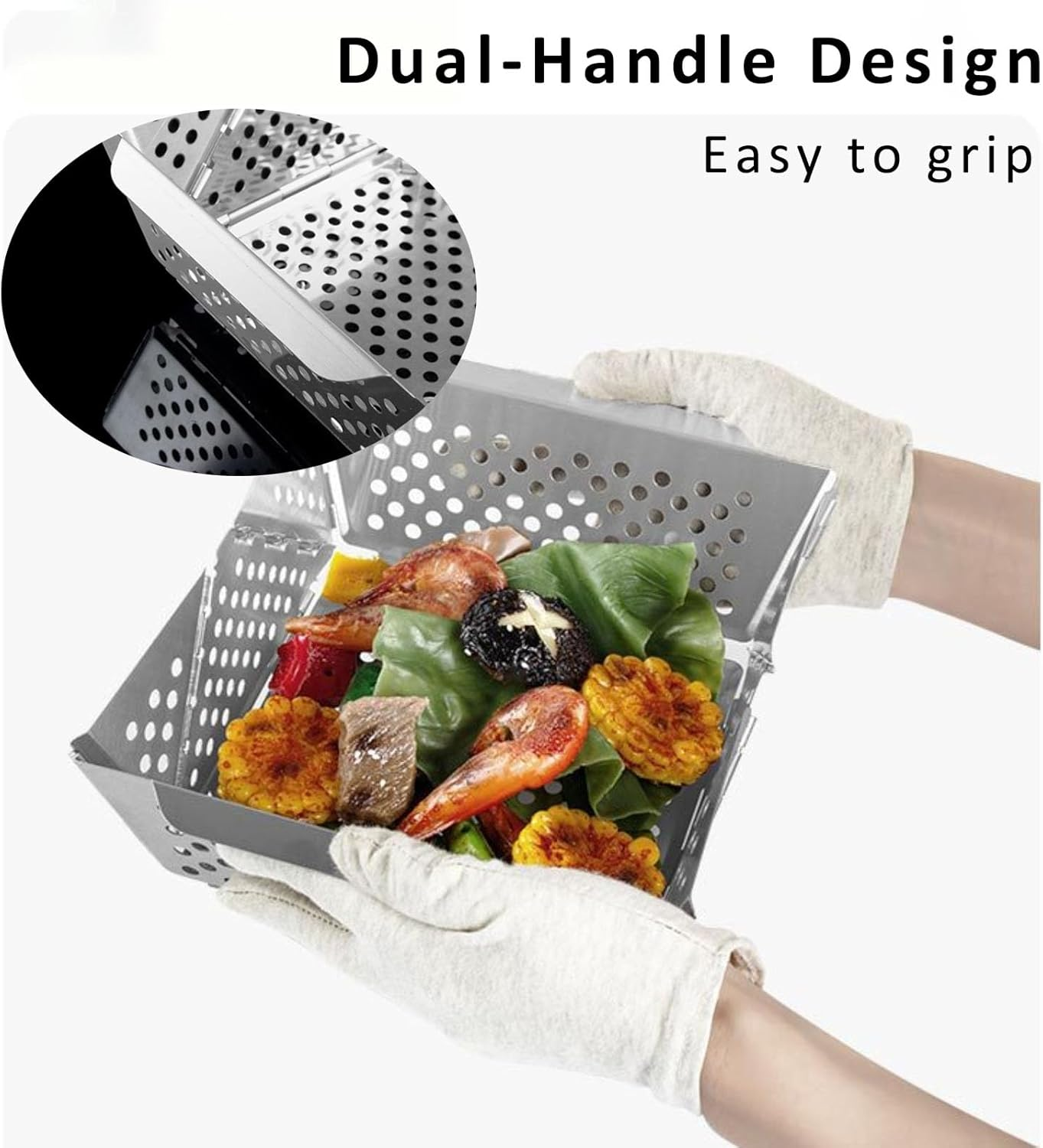 RAXCO BBQ Grill Basket,Foldable Stainless Steel Drain Charcoal Basket,Outdoor Camping Barbecue Accessories image number 6