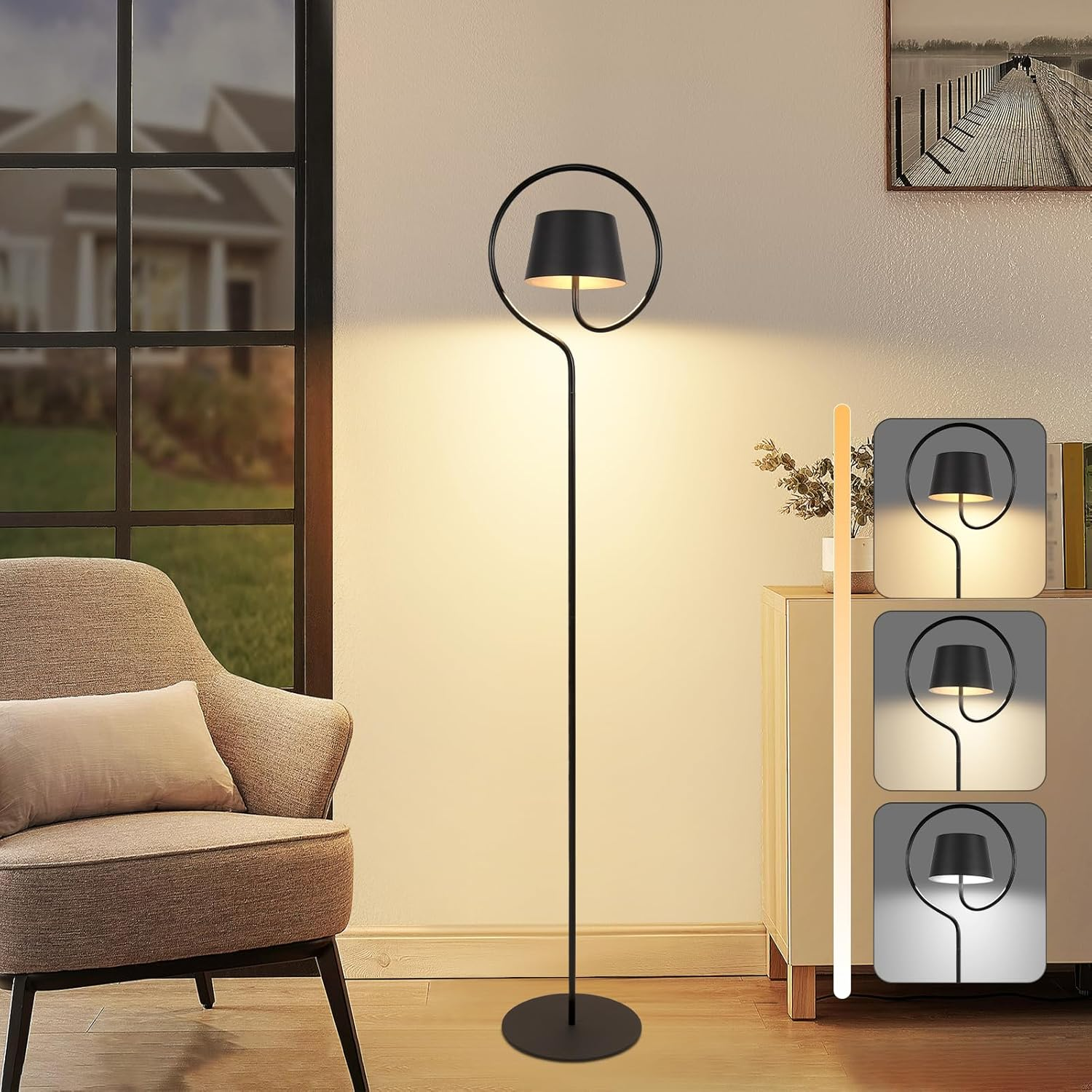 Homefire Outdoor Solar Floor Lamp 120 Cm: LED Floor Lamp Living Room Dimmable 3000 K - 6500 K with USB-C Rechargeable Battery White Wireless Floor Lamp Height Adjustable Waterproof for Indoor Garden