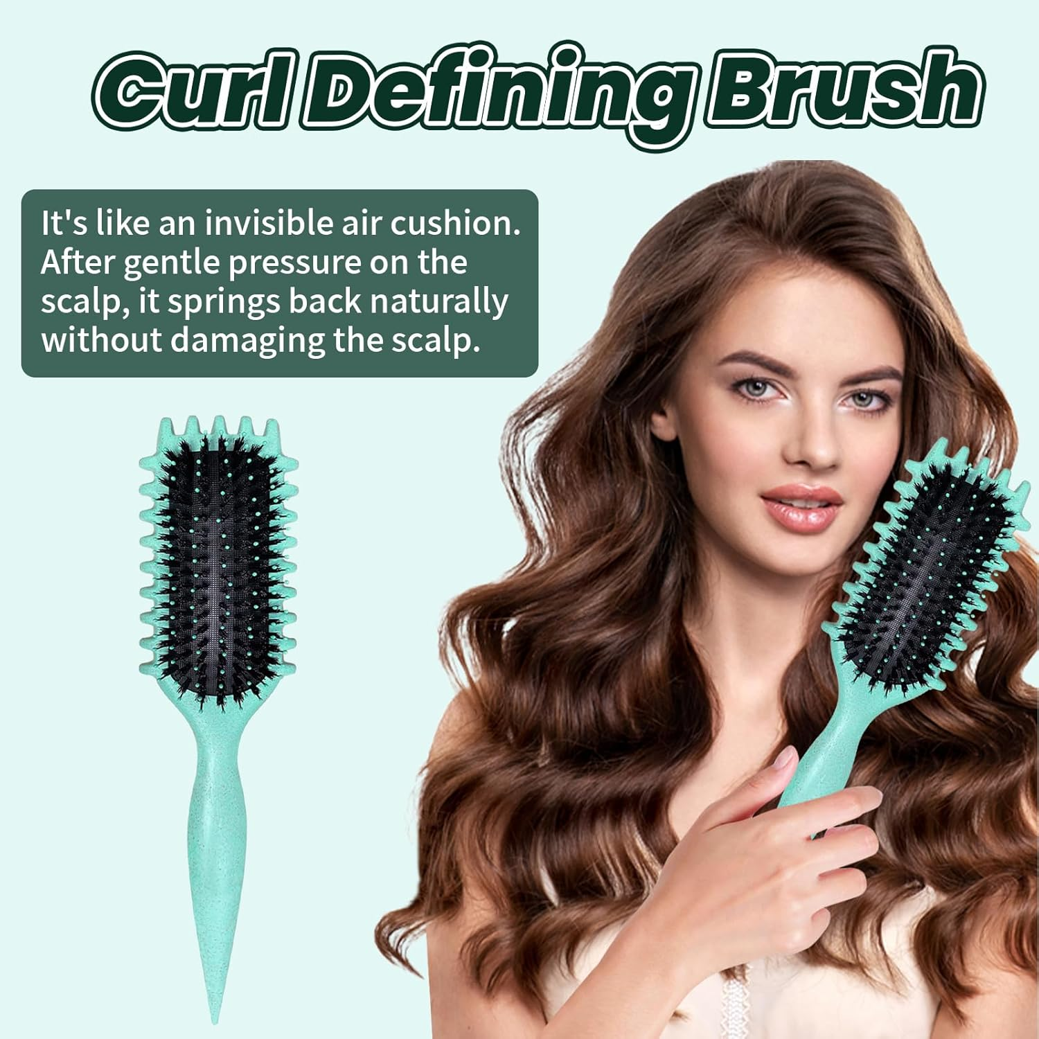 2 Pcs Curly Hair Brush, Bounce Curl Brush, Define Curl Brush, Boar Bristle Hair Brush Styling Brush, Used to Shape and Define Curly Hair (Green） image number 4