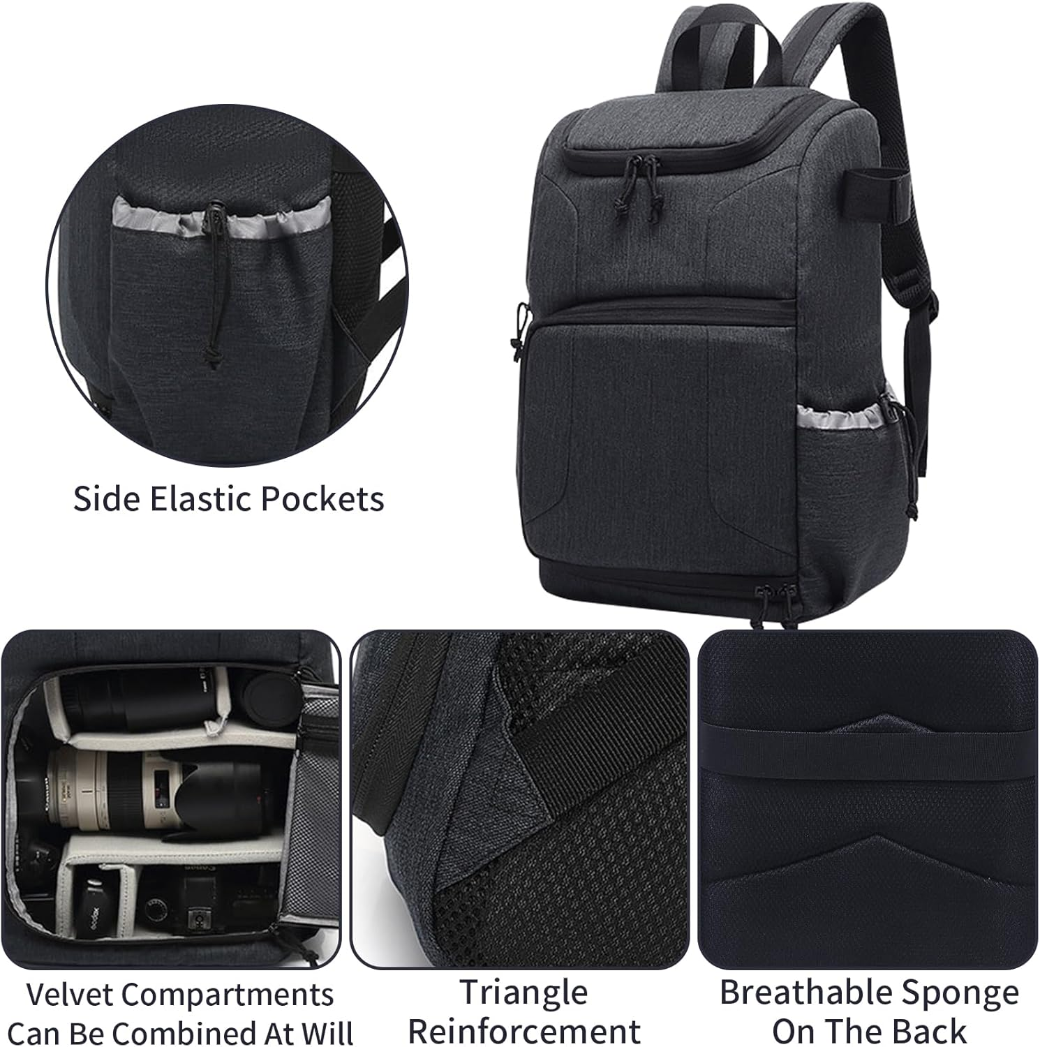 Lizbin Camera Backpack, Camera Backpack Bag Professional for DSLR/SLR Mirrorless Camera, Camera Bag with Laptop Compartment, Photography Backpack Case Compatible with Canon/Nikon/Sony (Blue) image number 5