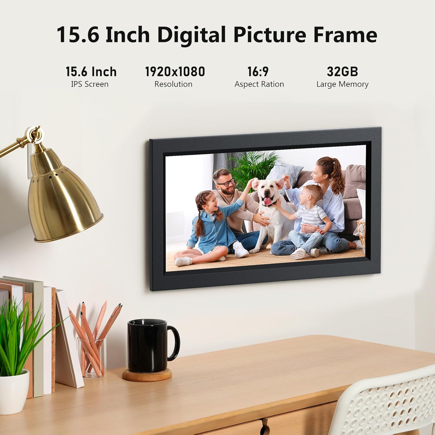 Digital Photo Frame Wifi, 15.6 Inch Smart Cloud Digital Picture Frame with IPS LCD Touch Screen Display, 32GB Storage, Share Photos or Videos from Anywhere Anytime image number 2