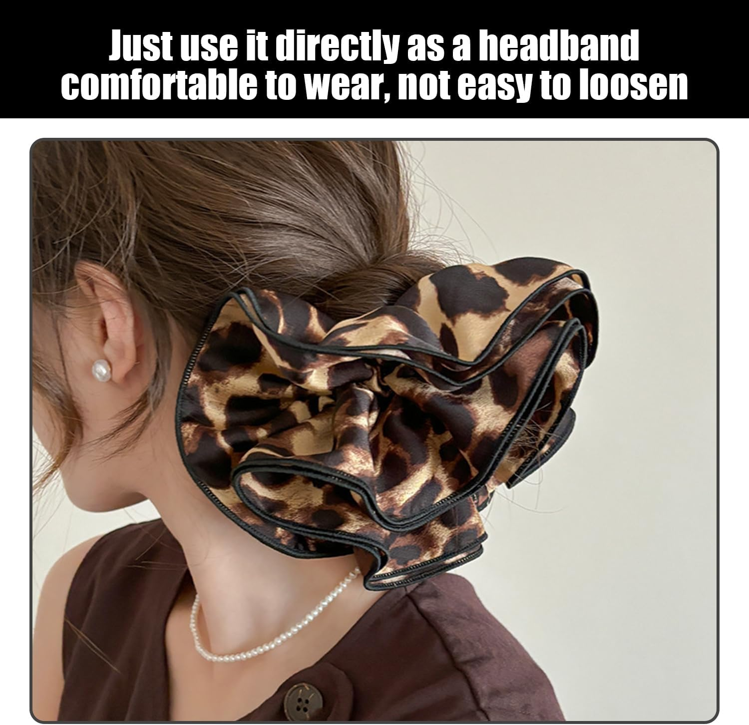 3 Pieces Leopard Print Large Intestinal Hair Ring, Retro and Fashionable, High Ponytail Stretch Elastic Band, Elees Temperament, Women'S Hair Accessories, Fixed Ponytail Decoration. image number 4