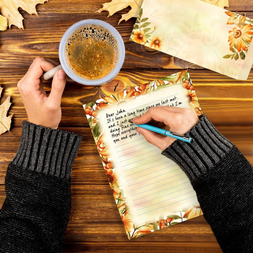 Stationary Writing Paper with Envelopes - Flora Stationery Set with Lined Letter Writing Paper, 48 Sheets + 24 Envelopes, 8.5 X 11 Inch of Each Stationary Paper image number 4