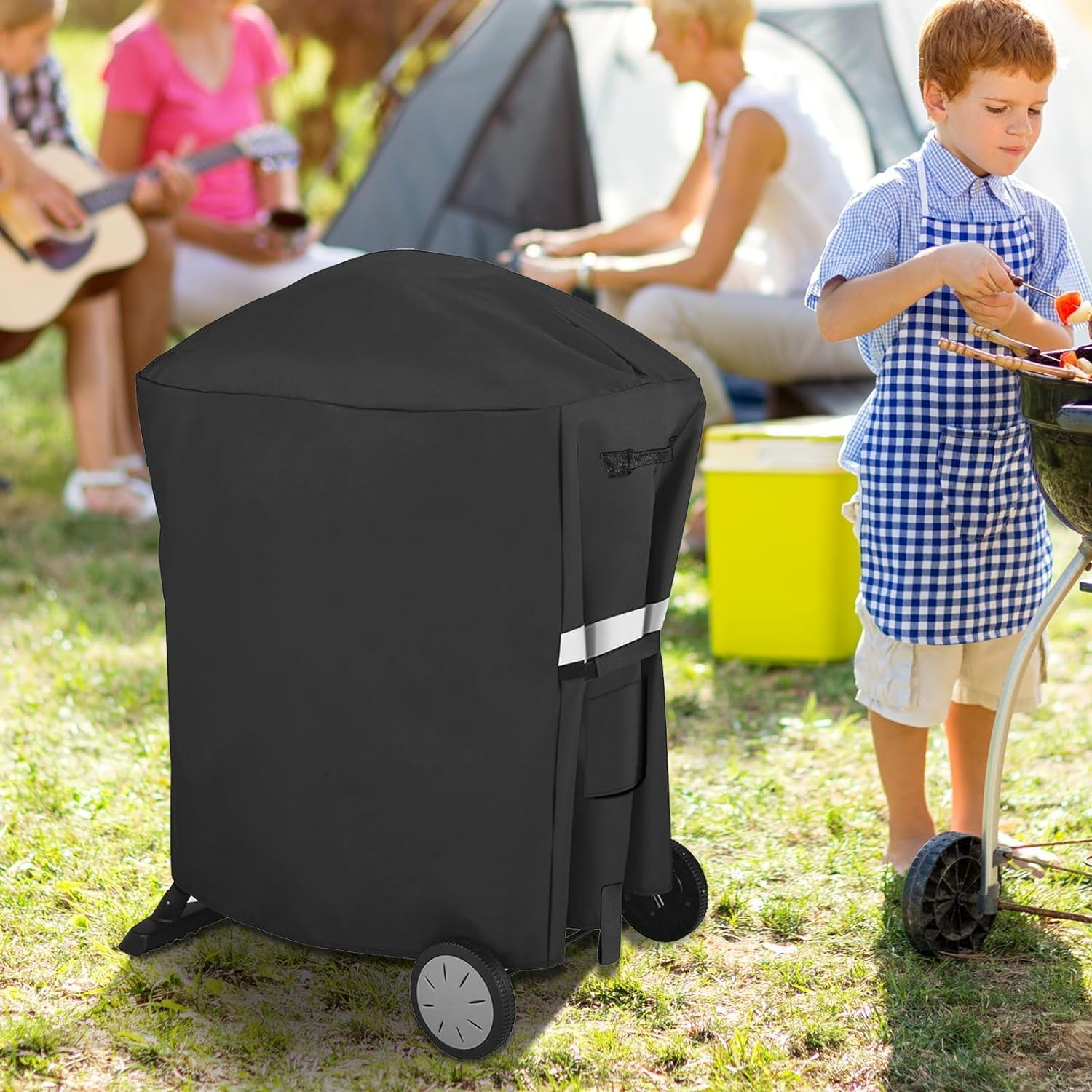 Grill Cover for Weber Q100/1000/1200, Q200/2000/2200 Series, Compatiable with Weber 7113, Waterproof Anti-Fade Grill Covers for Weber 50060001 51060001 54060001 Liquid Propane Grill - 7113-81.3L X 43.2W X 88.9H(Cm) image number 2