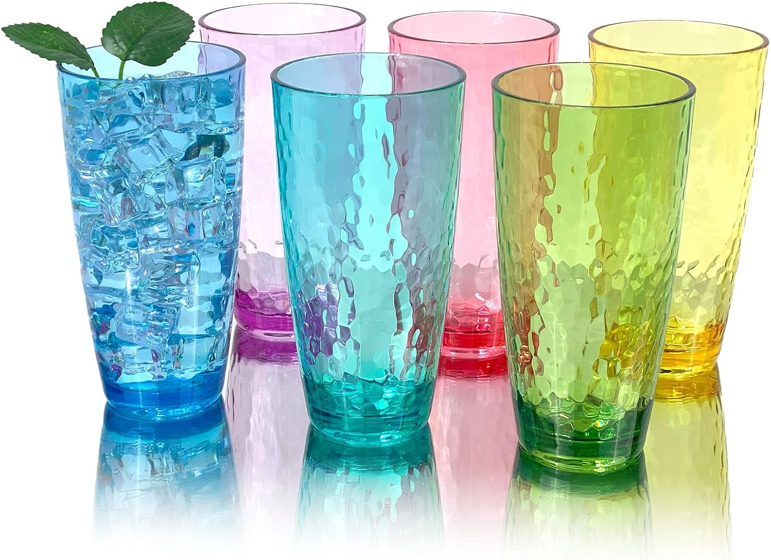 26-Ounce Plastic Tumblers (Set of 6), Reusable Plastic Mugs, Bpa-Free Acrylic to Drink Mugs, Shatter Resistant, Textured Interior, Dishwasher Safe (Multi Color, 26 Ounce) image number 6