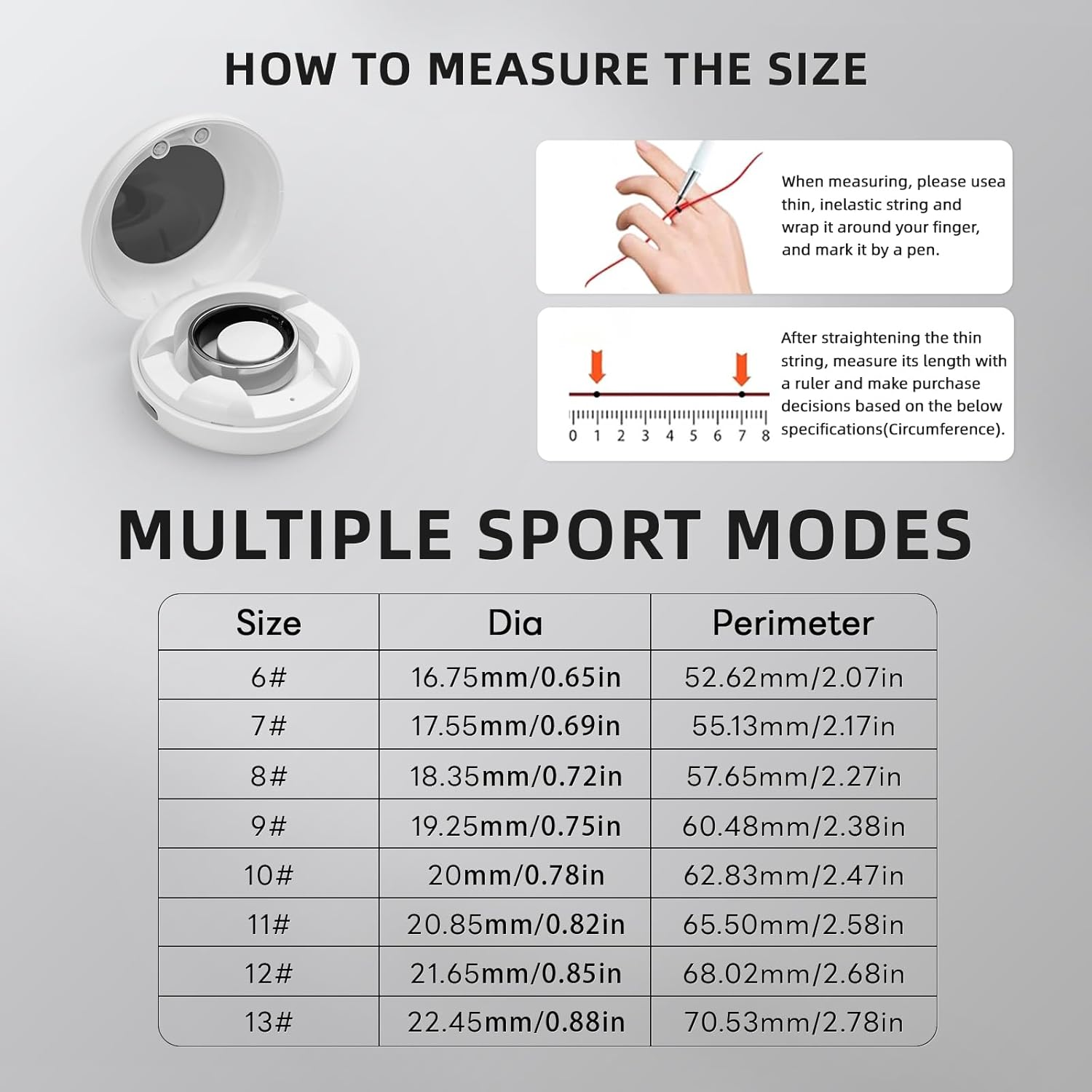 Smart Ring Health Management, Magnetic Charging Case, Compatible with Android/Iphone, 3 Sports Modes, 7 Data Measurement Functions, ATM10 Waterproof 2.0 (Gold 2.0, 9) image number 4