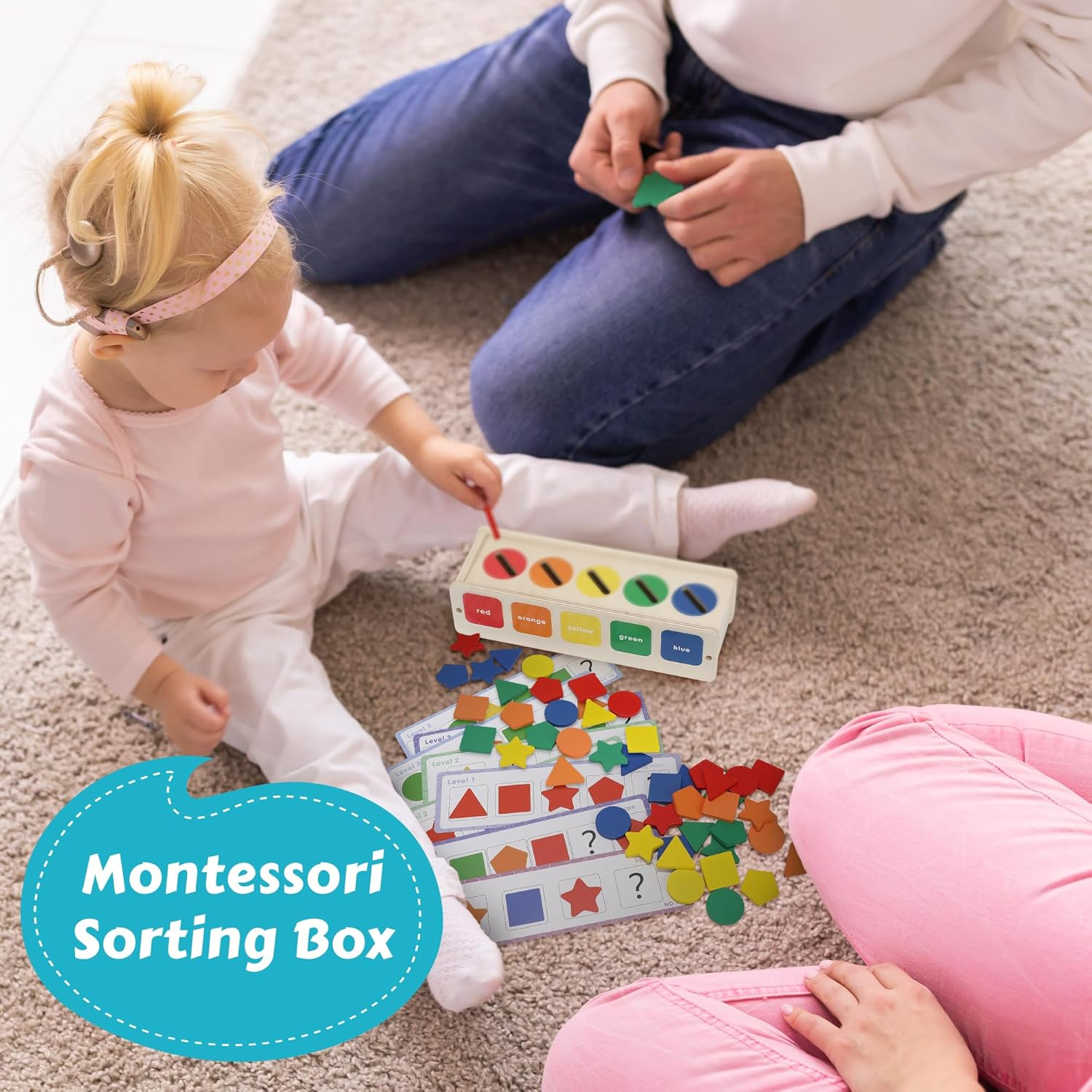 Wooden Montessori Toys for Toddlers - Color Sorting & Stacking Toy Includes 25 Wooden Building Blocks of 5 Different Shapes & Colors to Improve Color Recognition, Hand Eye Coordination, & Motor Skills