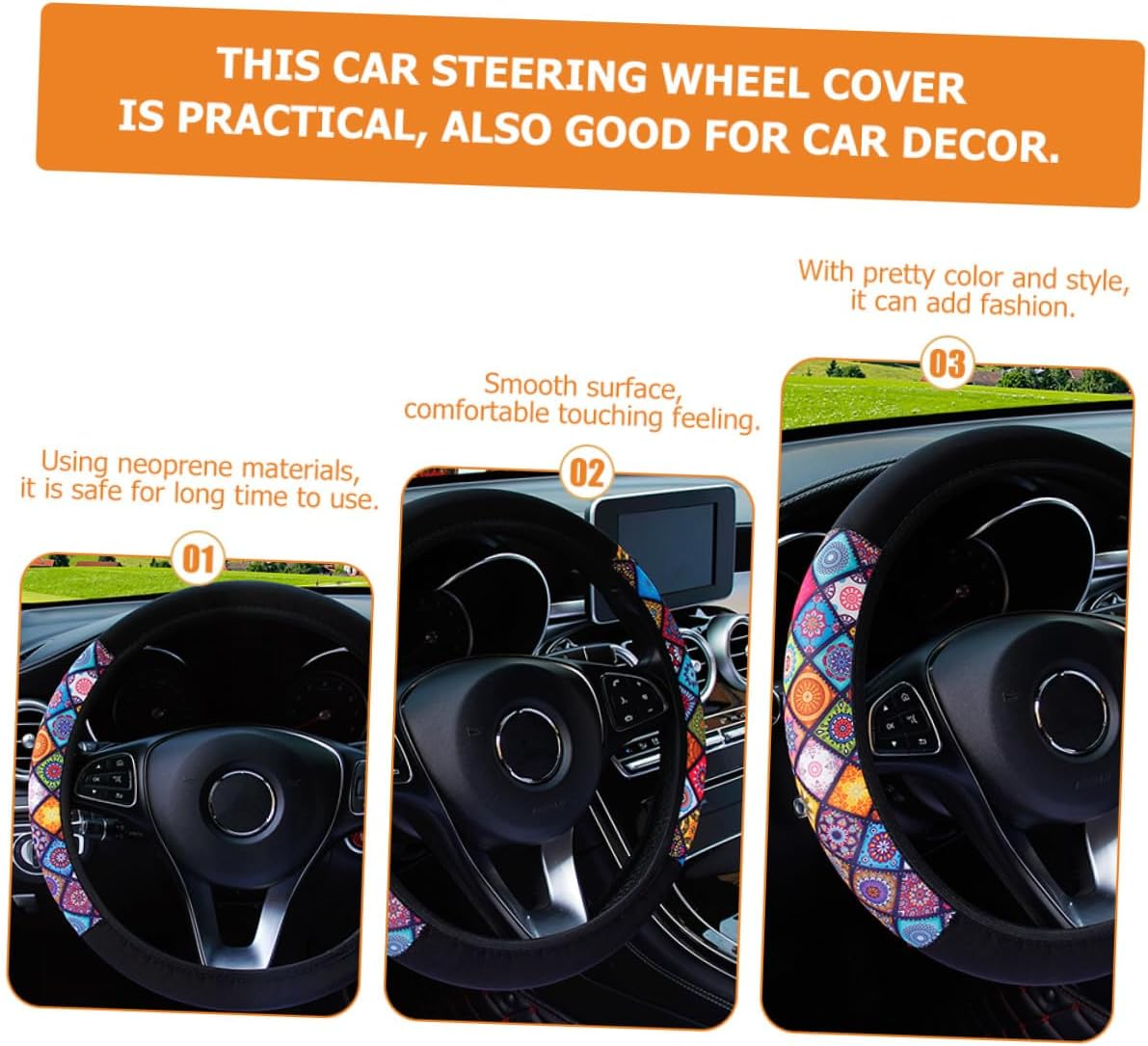 FOYTOKI Elastic Car Wheel Cover and Auto Steering Wheel Cover Universal Fit Neoprene Material Color Block Design Suitable for Cars Comfortable Grip for Men and Women image number 5