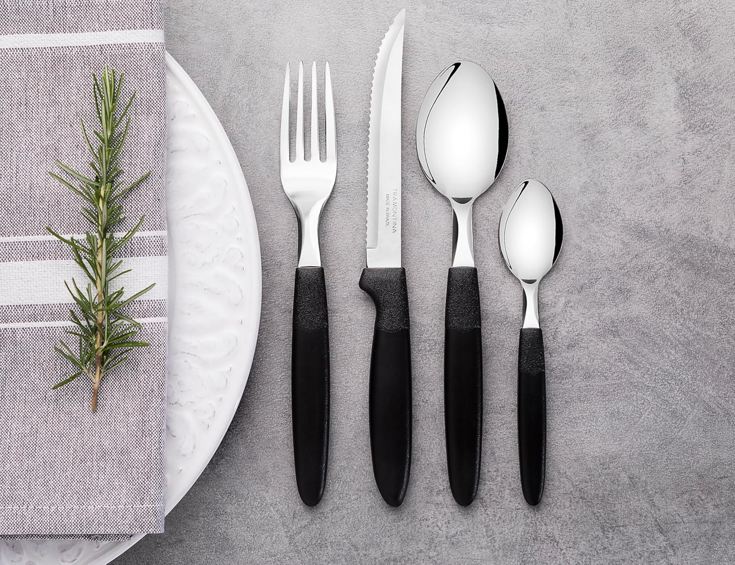 Tramontina Ipanema Stainless Steel Tableware 24-Pieces Set with Polypropylene Handles and Plastic Container, Black