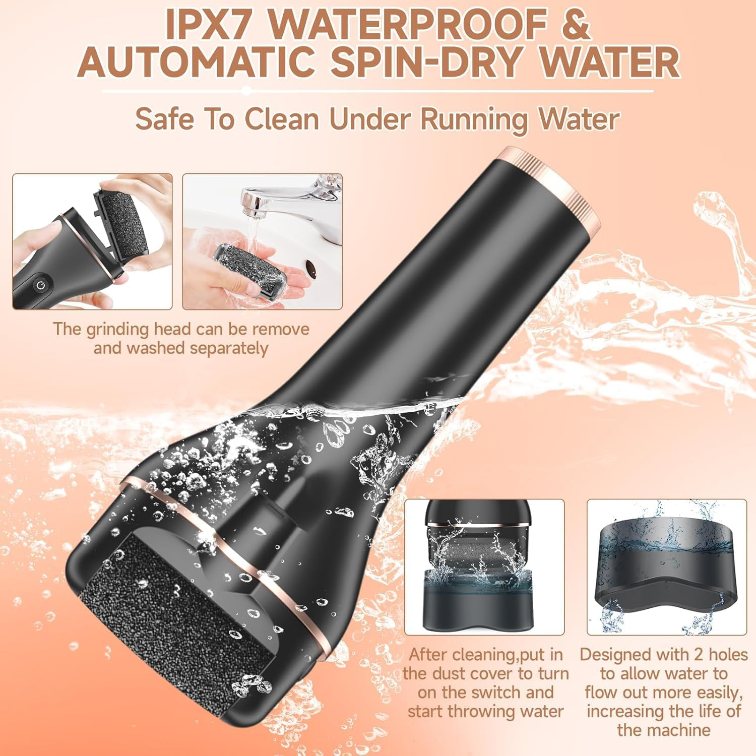 Ronluuu Electric Callus Remover for Feet, Rechargeable Portable Electronic Foot File Pedicure Kits, Professional Waterproof Pedi Feet Care Tools Wet&Dry Foot Scrubber File Perfect for Hard Cracked Dry Dead Skin image number 3