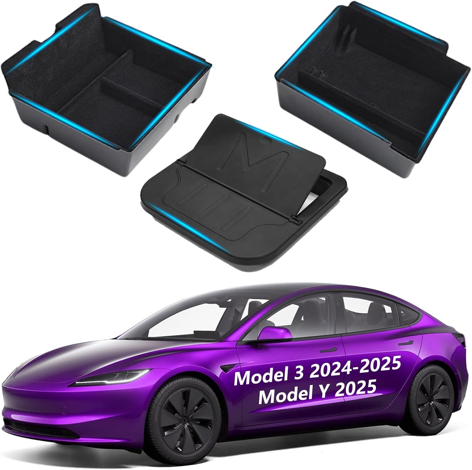 Customized for Model 3 Y Center Console Organizer Tray(3 Pcs), for Model 3 Highland Accessories 2024 2025/For Model Y Juniper Accessories 2025 image number 6