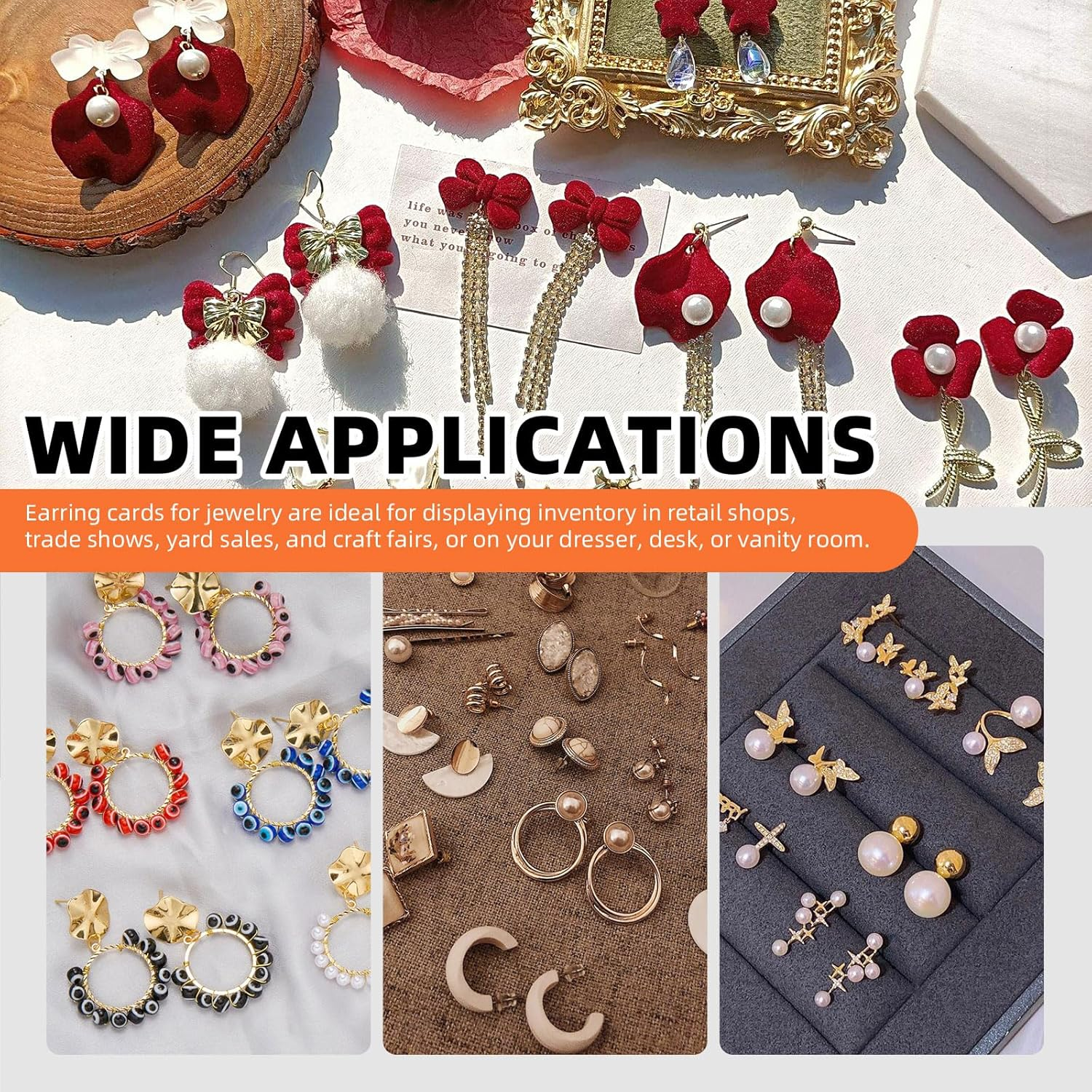 Tanstic 800Pcs Earring Cards with Earring Backs and Self-Sealing Bags Kit, Earring Display Cards Earring Holder for Selling Earring Jewelry Display(White/Black/Brown)-25 X 35Mm/1 X 1.37 Inch image number 4