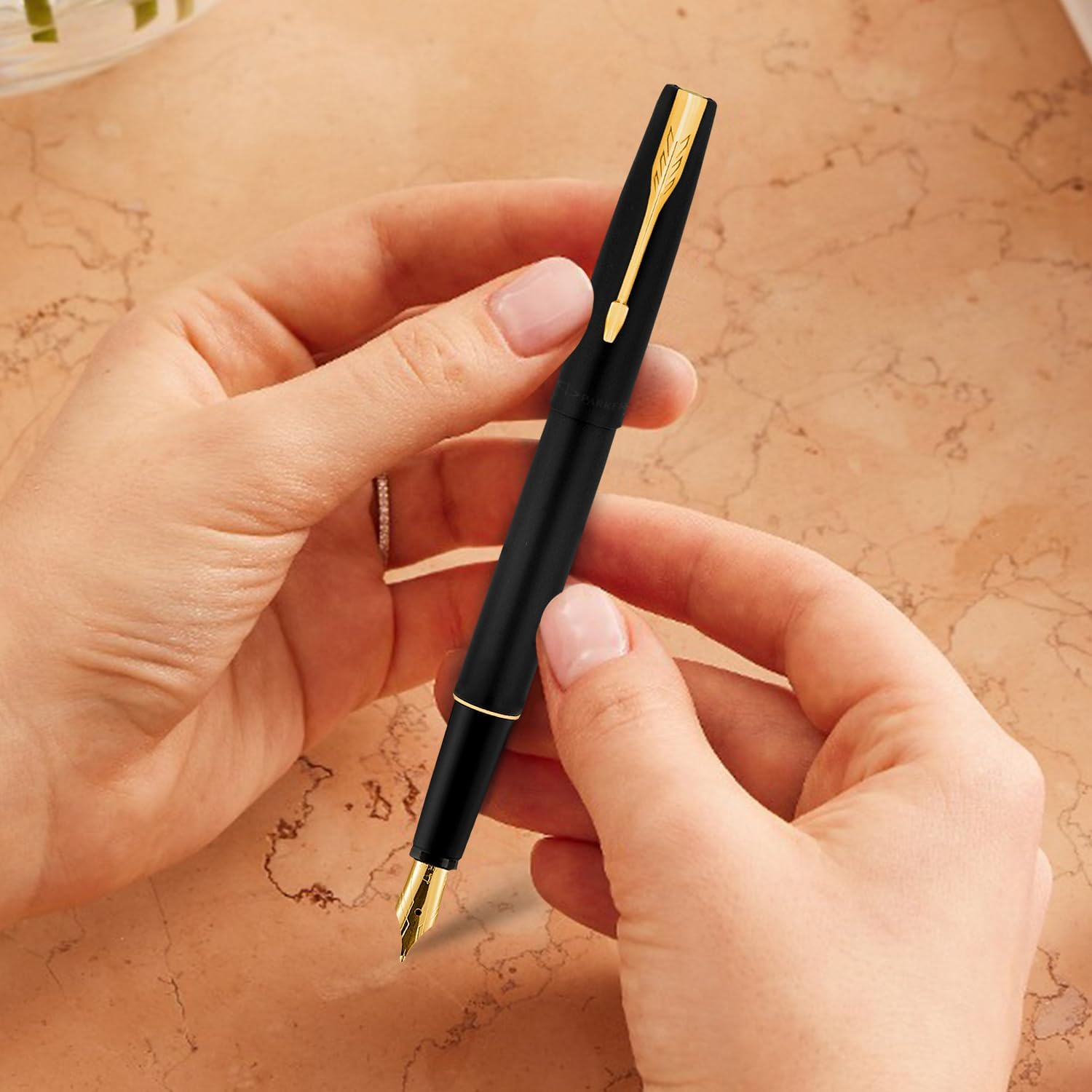 Parker Frontier Matte Black Gold Trim Fountain Pen image number 1