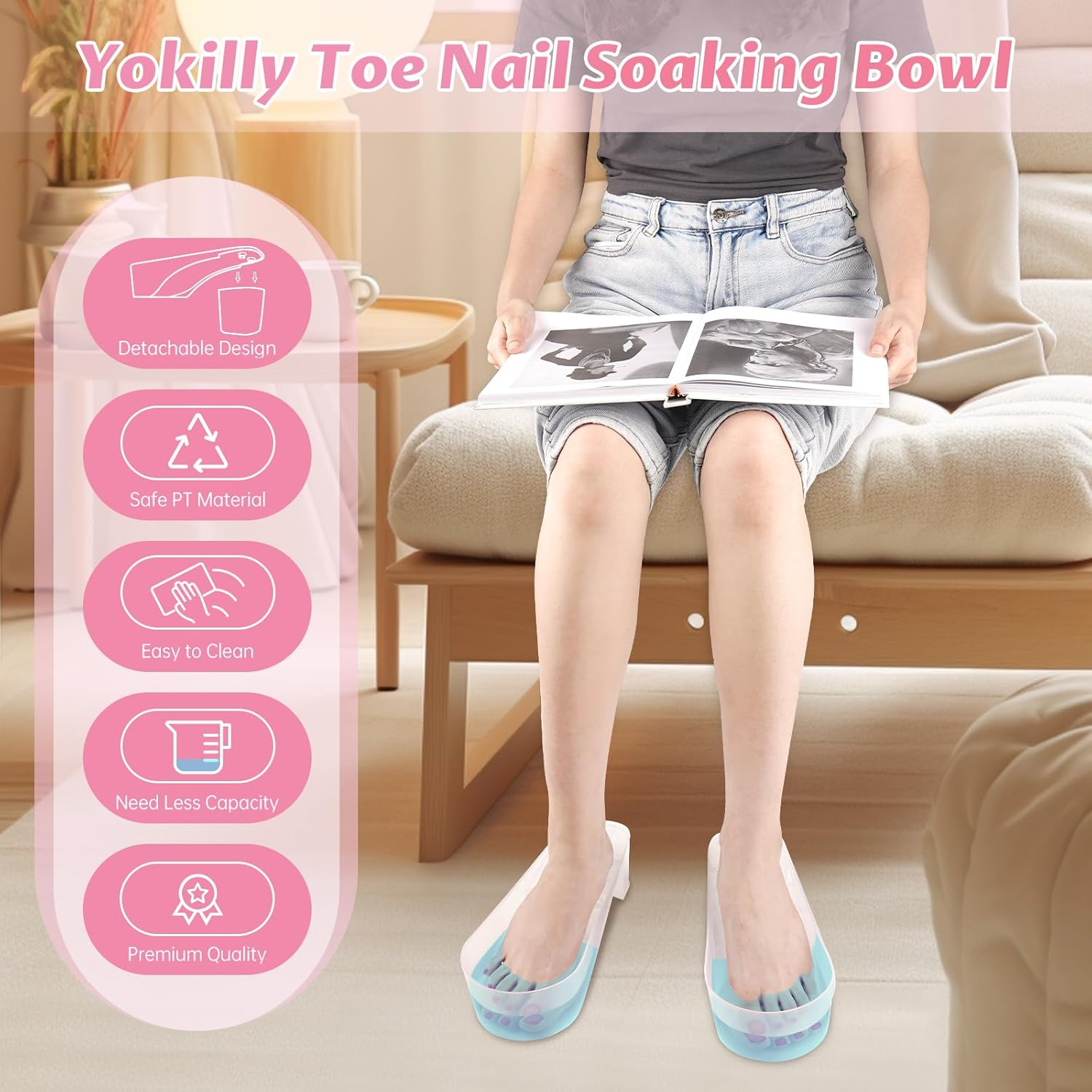 Yokilly Toe Nail Soaking Bowl, 2 PCS Toenails Soak off Bowl, Shoe Design Foot Bath Soak Tub Bowl, Acetone Proof Pedicure Foot Spa Nail Soaker Bowl for Soak off Dip Powder Gel Polish Remover (Clear) image number 1