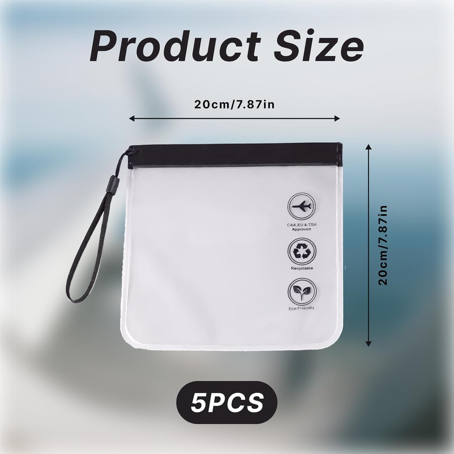 5Pcs TSA Approved Clear Toiletry Bags, Quart Size Travel Pouches for Liquids & Cosmetics, Leakproof & Resealable, Durable EVA Material, Ideal for Air Travel & Everyday Use