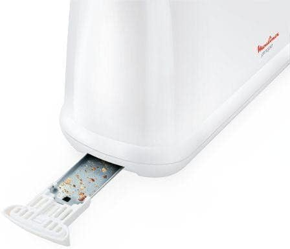 Moulinex Principio LS160111 Long Slot Toaster, 25 Cm, Crumb Drawer with 7 Browning Levels, Defrost Mode and off Button, for a Variety of Breads, White
