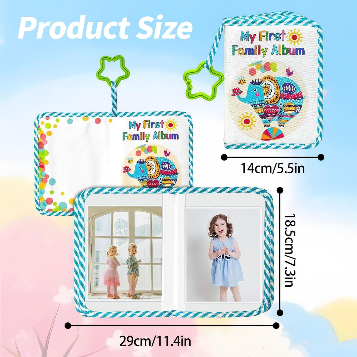 My First Photo Album for Baby, Soft Photo Cloth Book for Baby Holds 17 4X6 Photos,Toddler Photo Album with Safety Mirror,Soft Cloth Photo Book for Memory Album Show