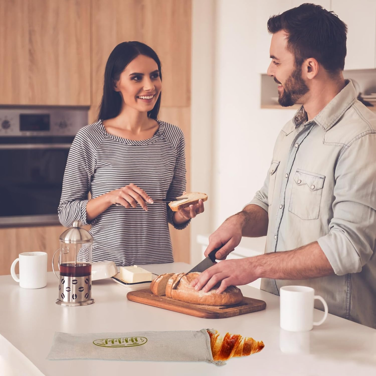 QUMIIRITY Organic Linen Bread Bag with Drawstring Closure Reusable Unbleached Cotton Storage Pouch for Homemade Bread Fruits Vegetables and Snacks Multipurpose Grocery Storage Bag image number 5