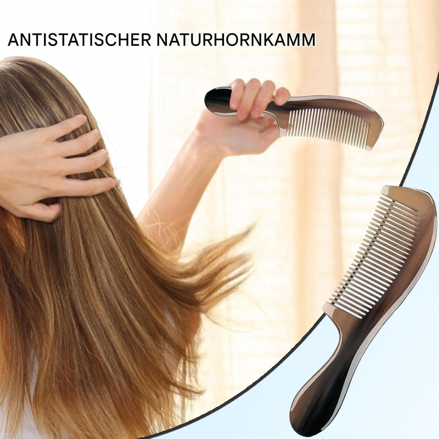 Tuxuseo Horn Combs for Women, Buffalo Horn Comb - Wide Tooth Hair Brush Natural Antistatic Horn Comb - Handmade Bone Brush Beard Massage Health Care for Men and Women - C image number 2