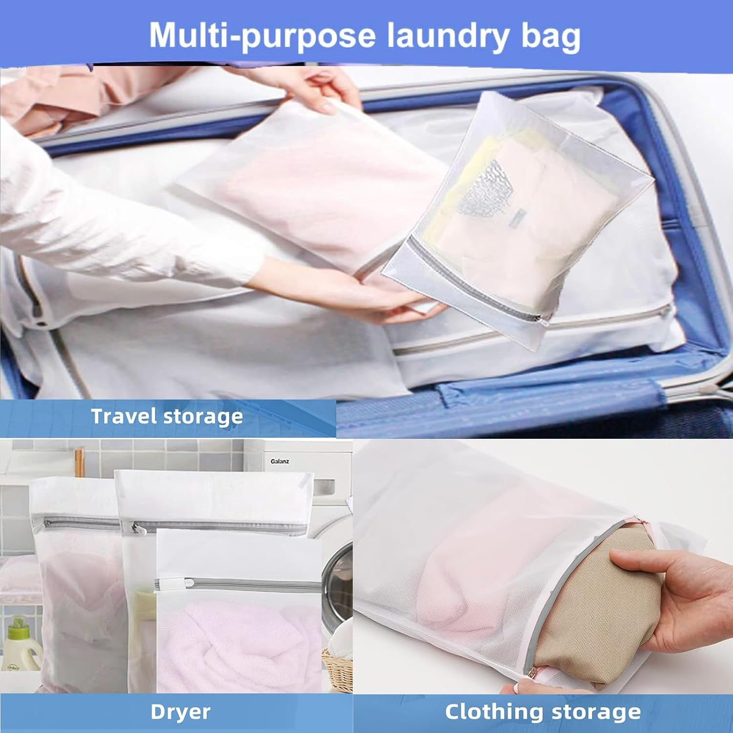 Mesh Laundry Bags,10Pcs Laundry Bag,Mesh Laundry Bags for Delicates with Zipper,Laundry Bags Mesh Wash Bag Easy Fit Sock,Lingerie,Bra,Baby Laundry for Washing Machine Travel Storage and Home（5 Sizes） image number 1