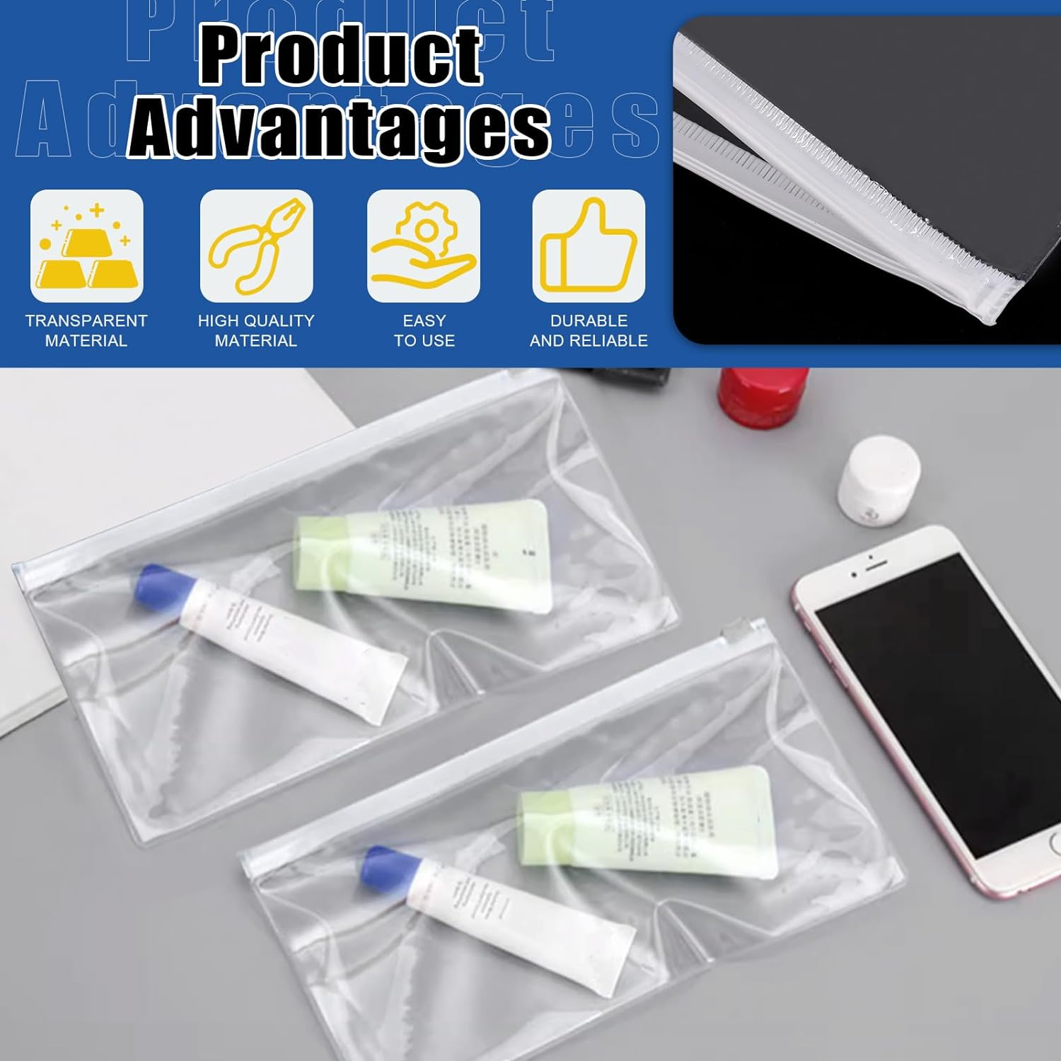 Glarks 30Pcs A6 Size Poly Zip Envelopes Mesh Zipper Pouch Envelope Zipper File Folders, 5 Colors Plastic Zipper Pouches with Label Pocket, Reusable Clear Pencil Bags for School and Office Supplies image number 4